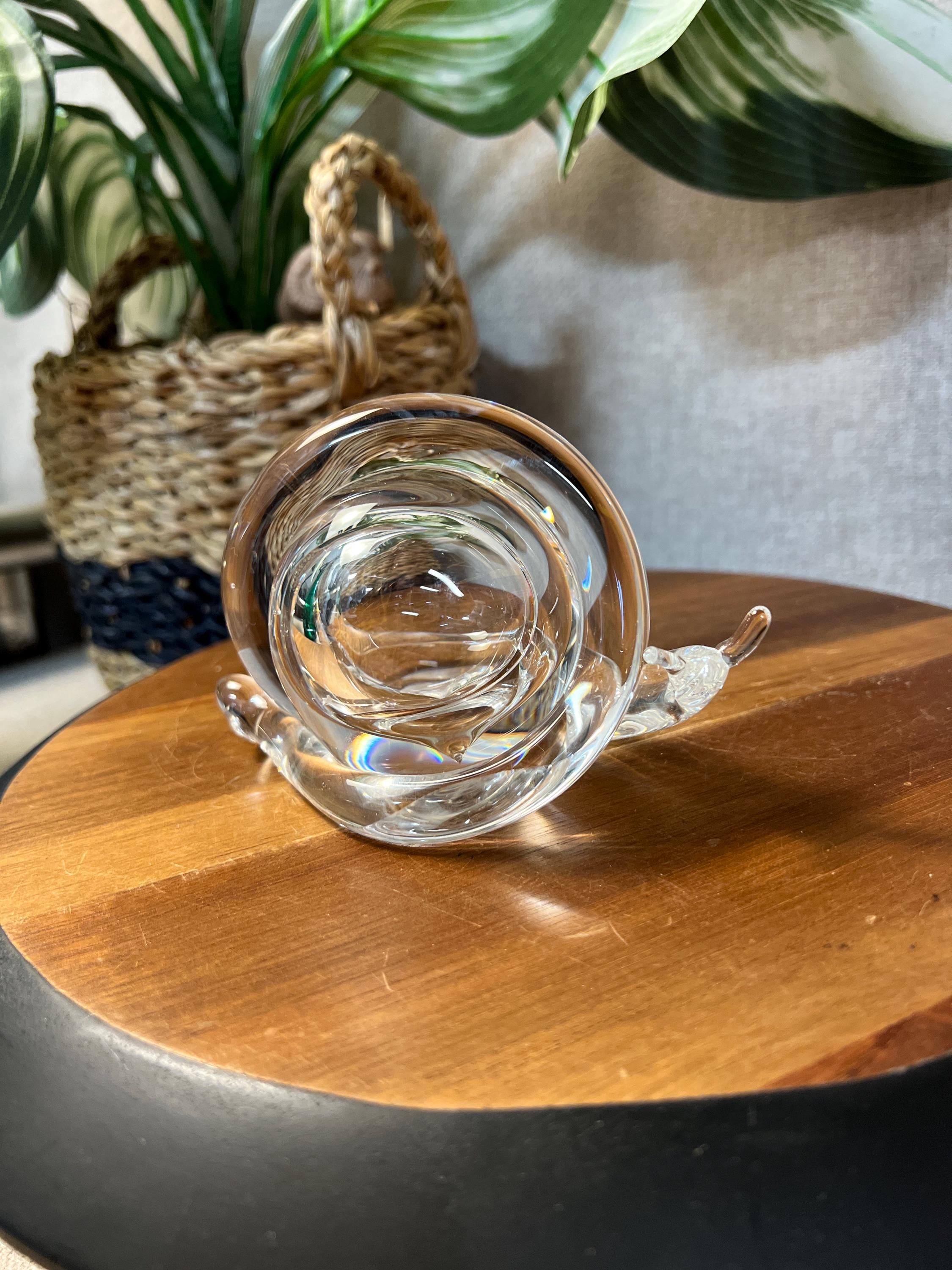 Vintage sparkling clear crystal art glass snail figurine