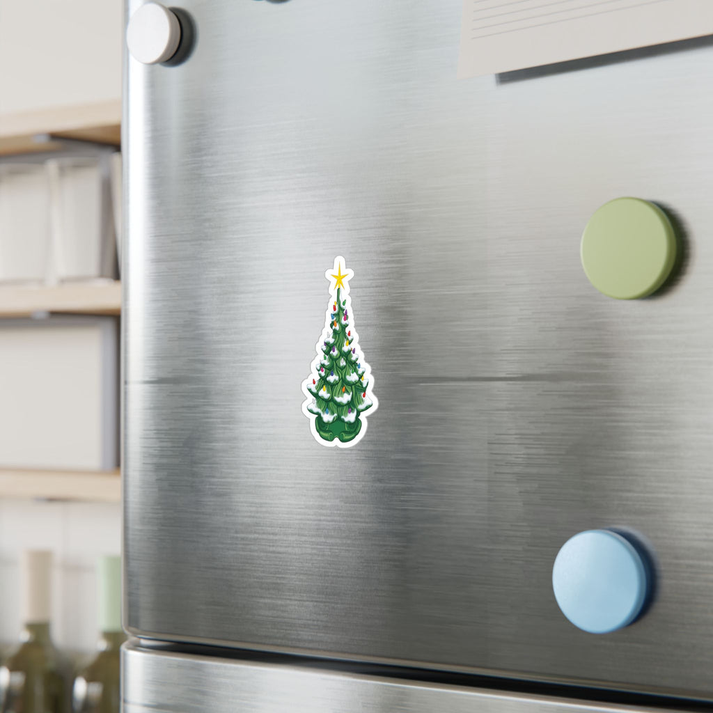 Christmas Tree Kiss-Cut Vinyl Sticker — Snowy Evergreen Decal