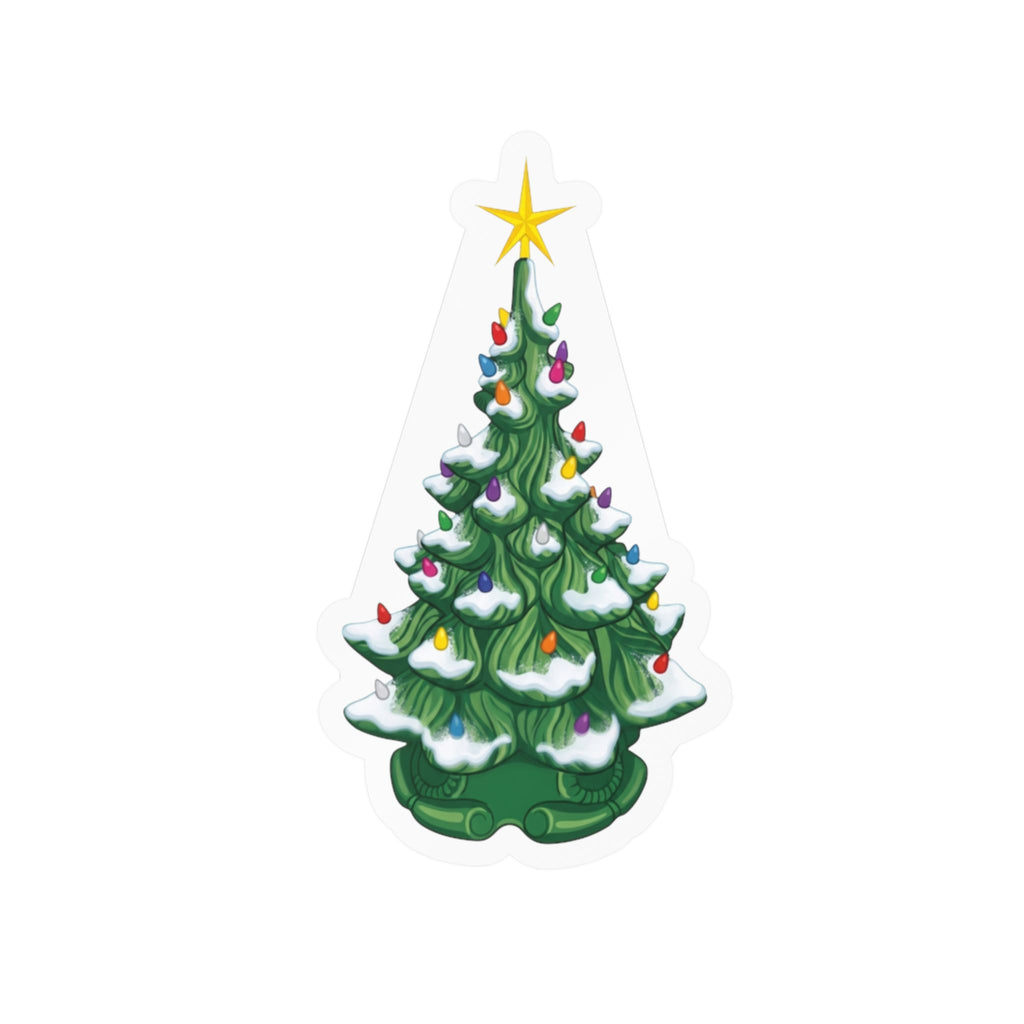 Christmas Tree Kiss-Cut Vinyl Sticker — Snowy Evergreen Decal