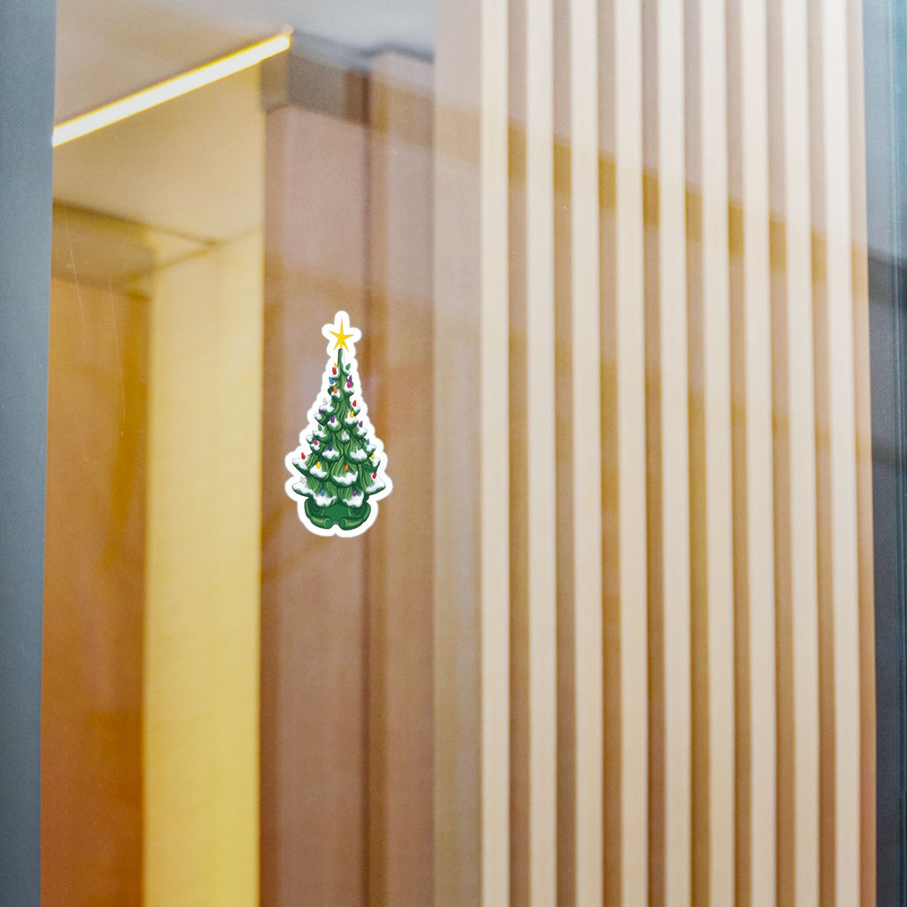 Christmas Tree Kiss-Cut Vinyl Sticker — Snowy Evergreen Decal