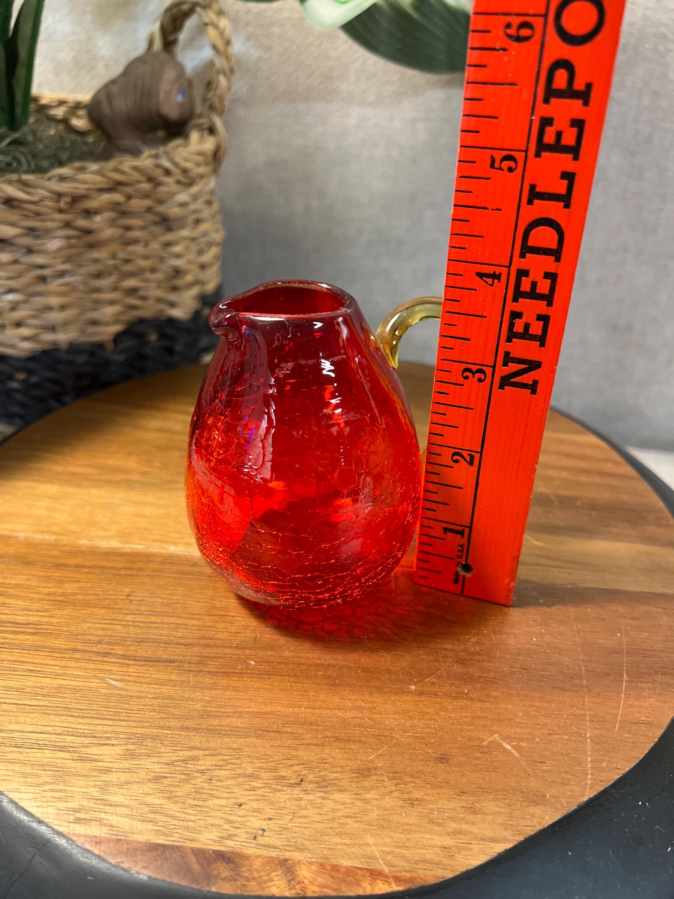Amberina crackle glass pitcher glows with UV