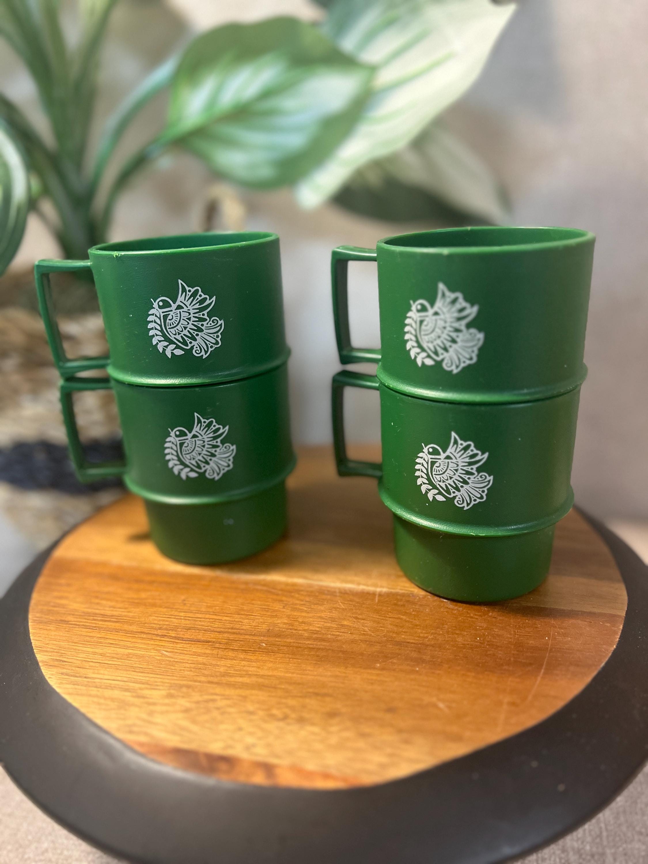 Vintage Tupperware Stackable Mugs Cups Green Christmas Holiday Decor