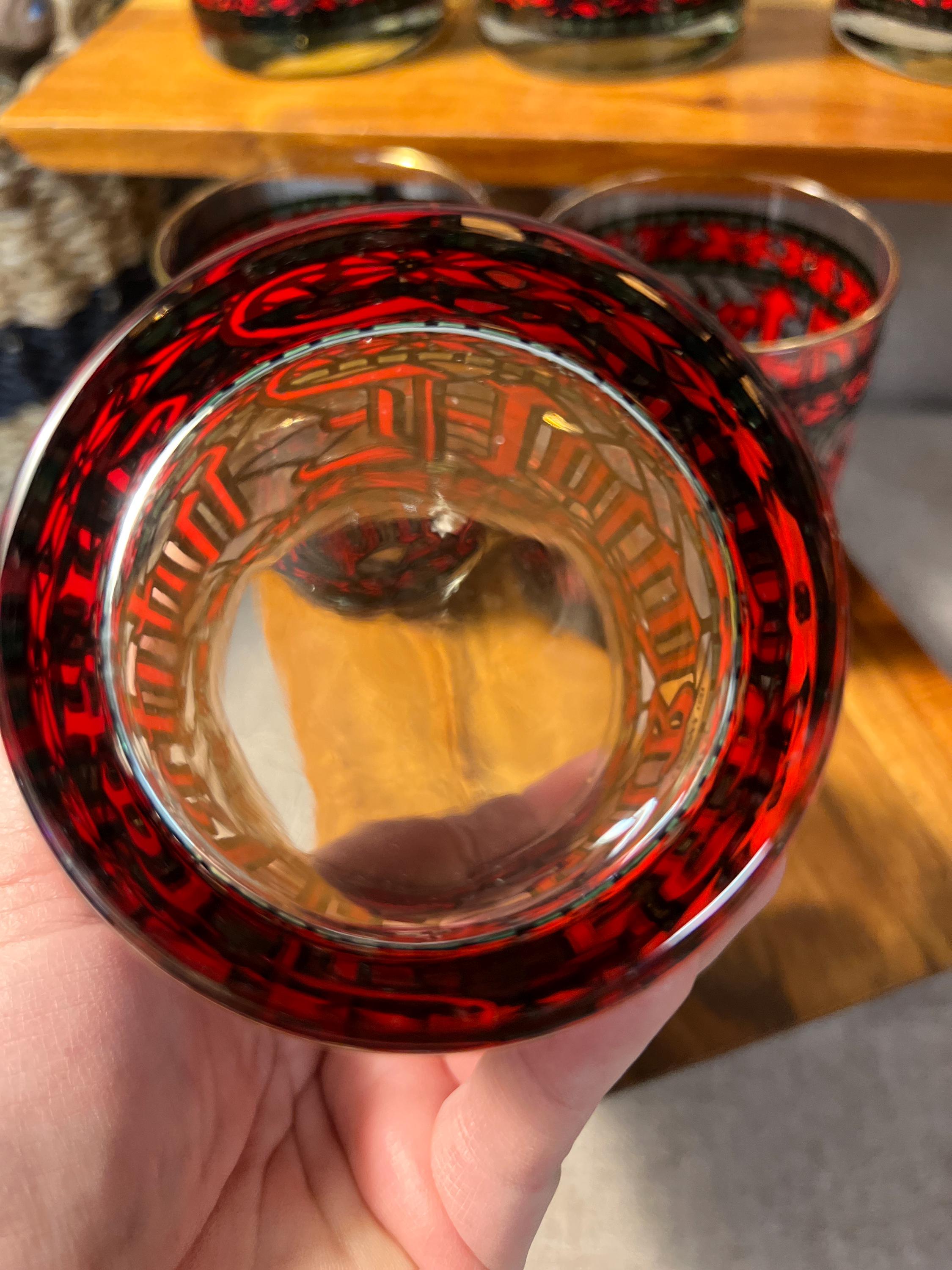 7 Vintage Houze Stained Glass Christmas Happy Holidays 4" Tumblers Glasses