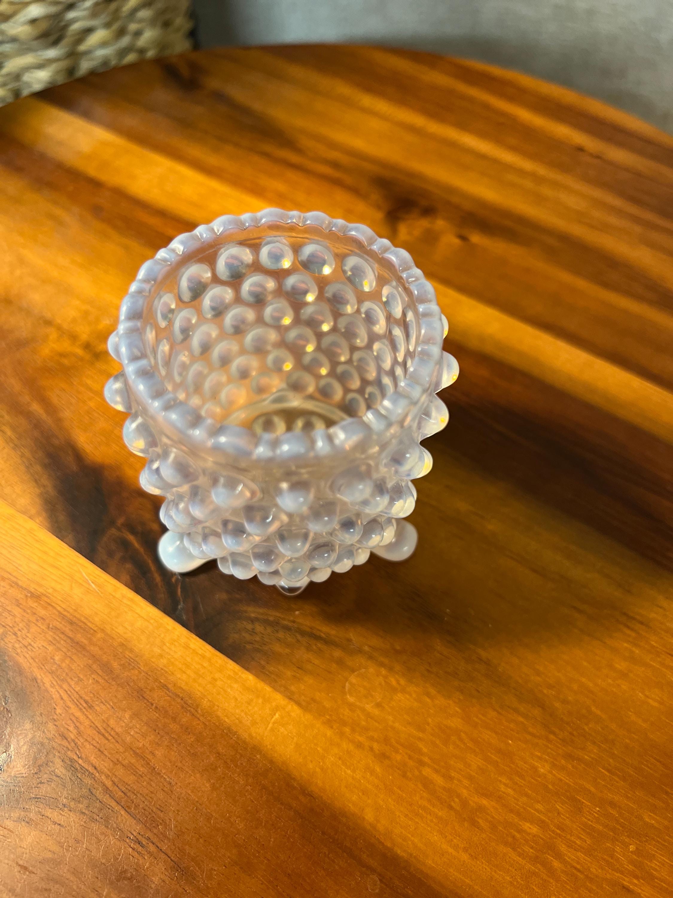 AJ Beatty Glass Opalescent Footed Hobnail Toothpick Holder