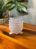 AJ Beatty Glass Opalescent Footed Hobnail Toothpick Holder