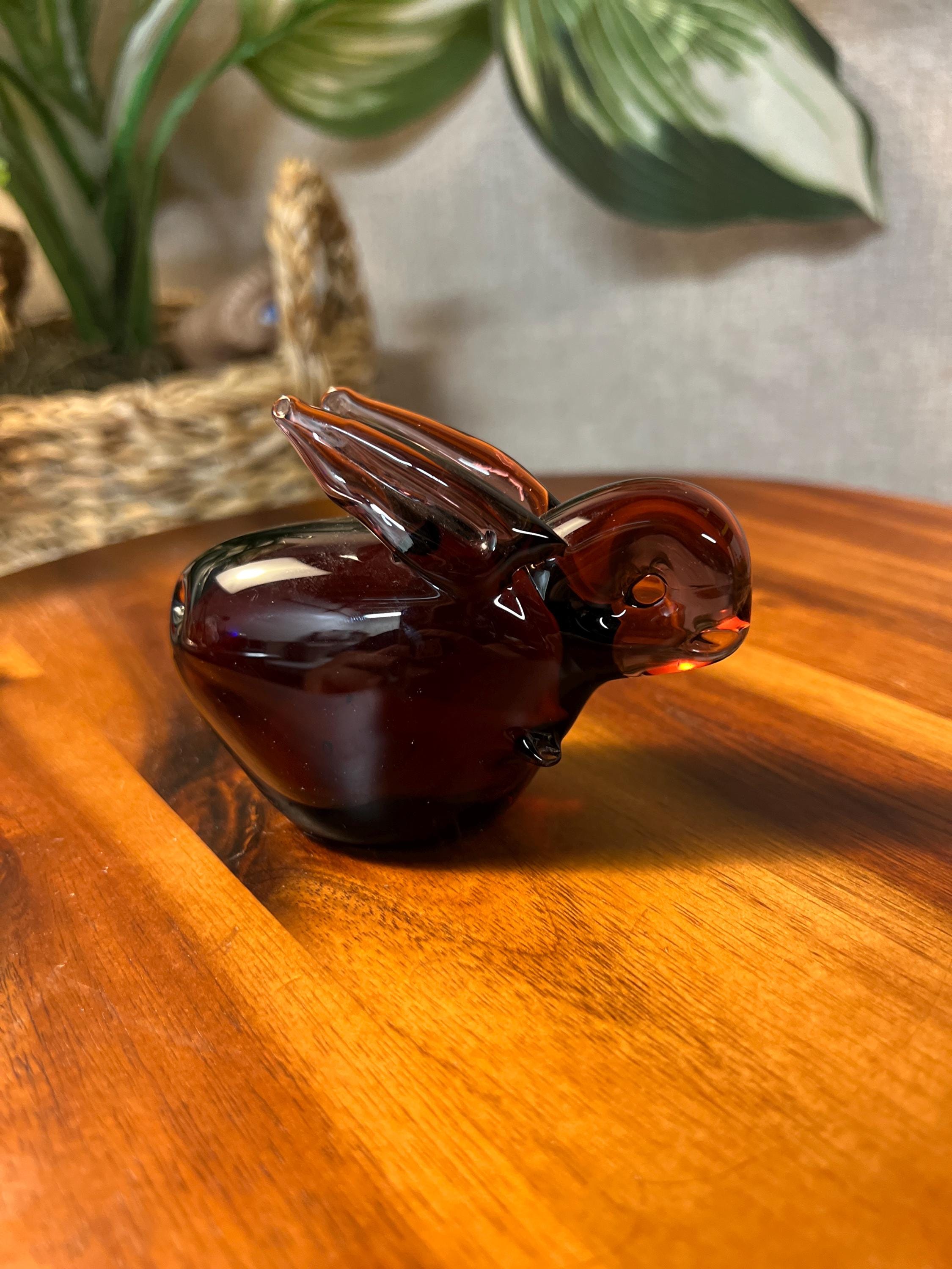 Vintage hand blown glass bunny rabbit paperweight figurine amethyst color unmarked