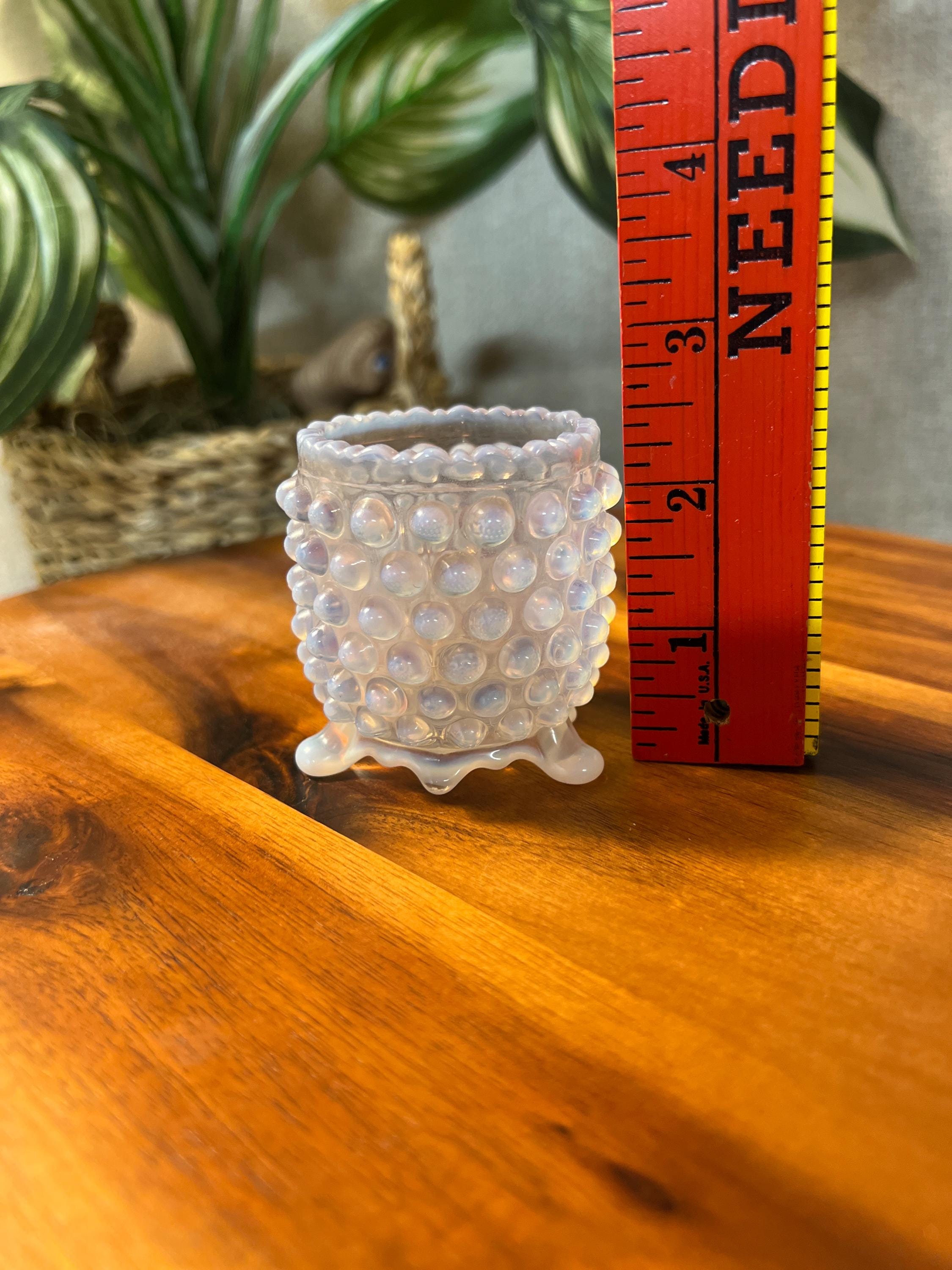 AJ Beatty Glass Opalescent Footed Hobnail Toothpick Holder