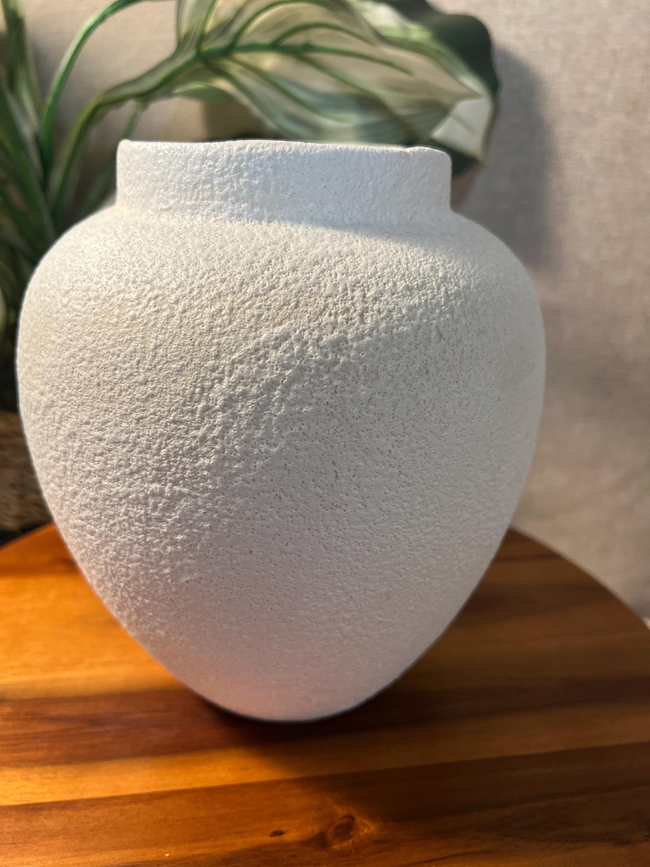 Vintage MCM Tulip Decorated Ceramic Vase Textured Hobbyist signed