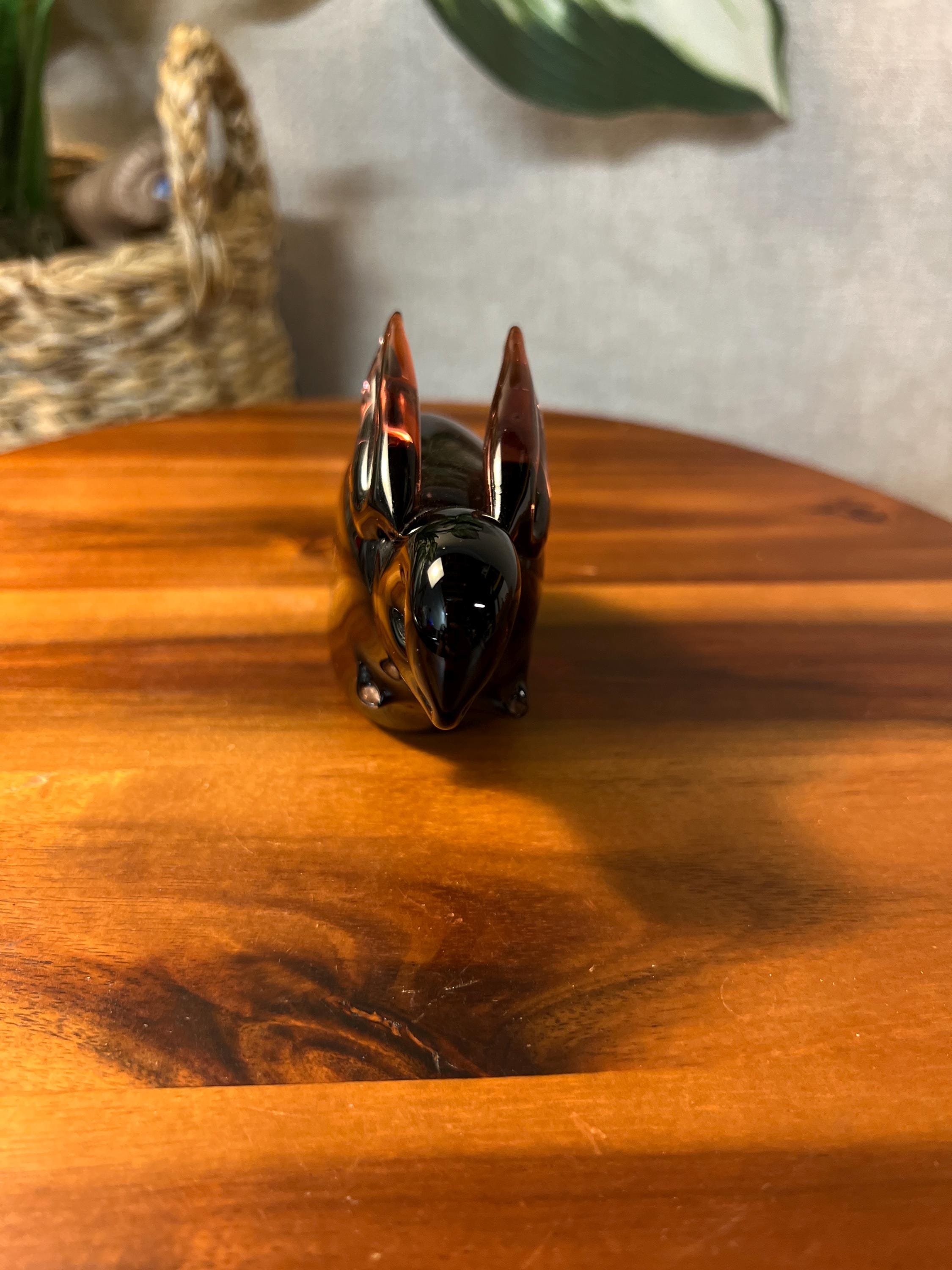 Vintage hand blown glass bunny rabbit paperweight figurine amethyst color unmarked