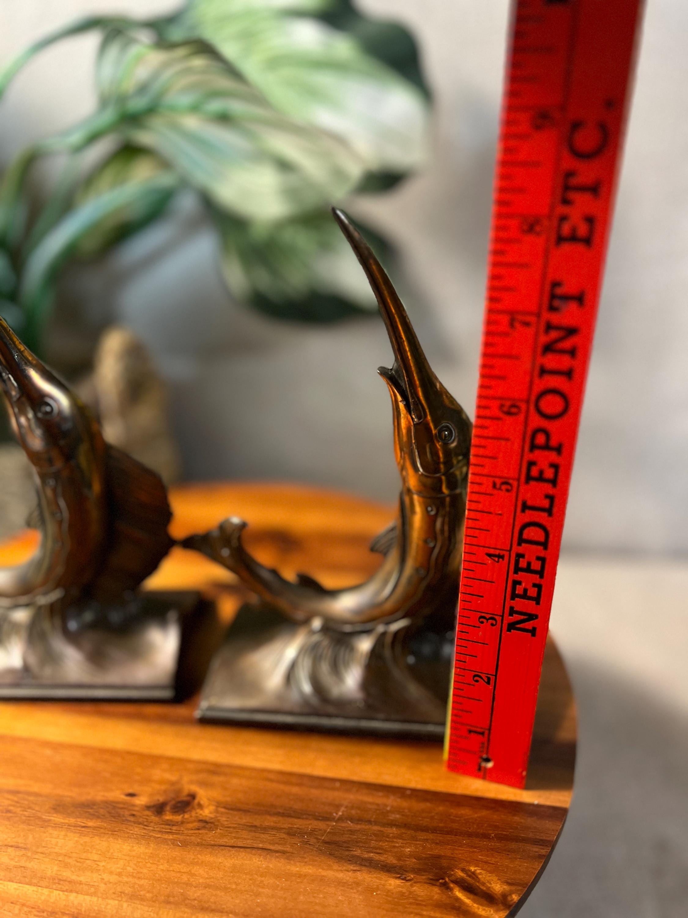2 Vintage MCM Philadelphia Mfg. Co. Brass/Bronze Marlin Swordfish Statues or Bookends