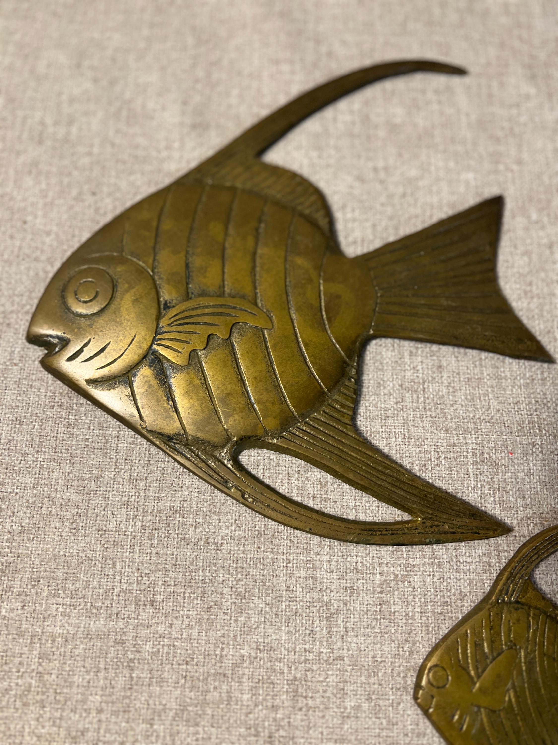 Set Of 3 Solid Brass Tropical Angel Fish Vintage Decor Wall Hanging Korea Beachy
