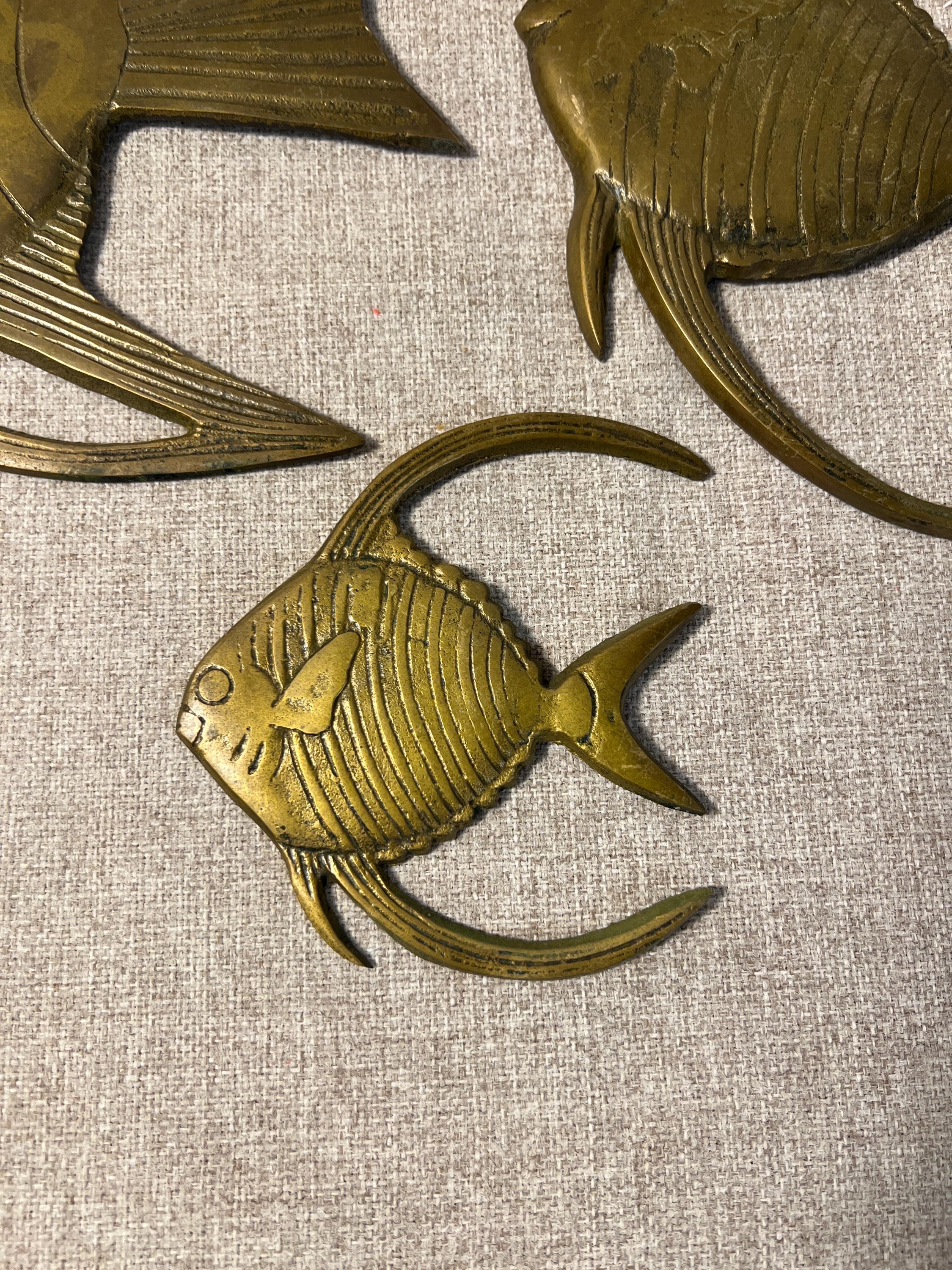 Set Of 3 Solid Brass Tropical Angel Fish Vintage Decor Wall Hanging Korea Beachy