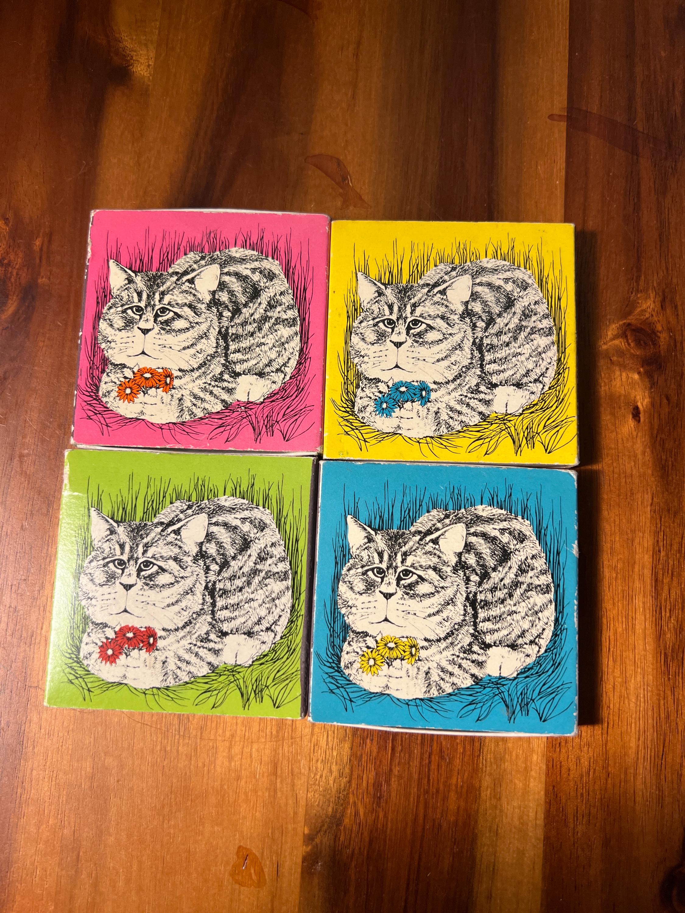Vintage Set of 4 Match Boxes CATS Grumpy cat colorful