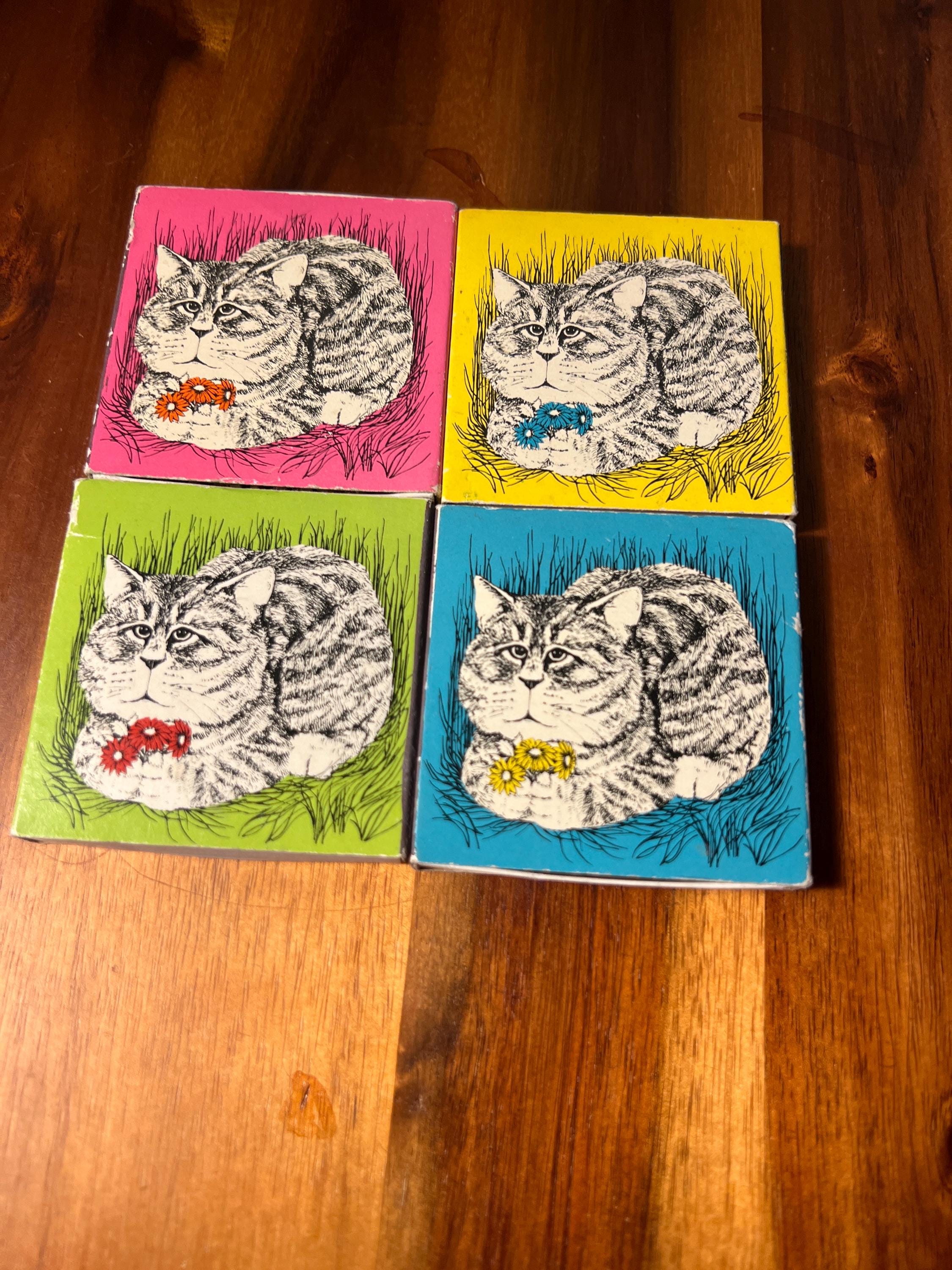 Vintage Set of 4 Match Boxes CATS Grumpy cat colorful