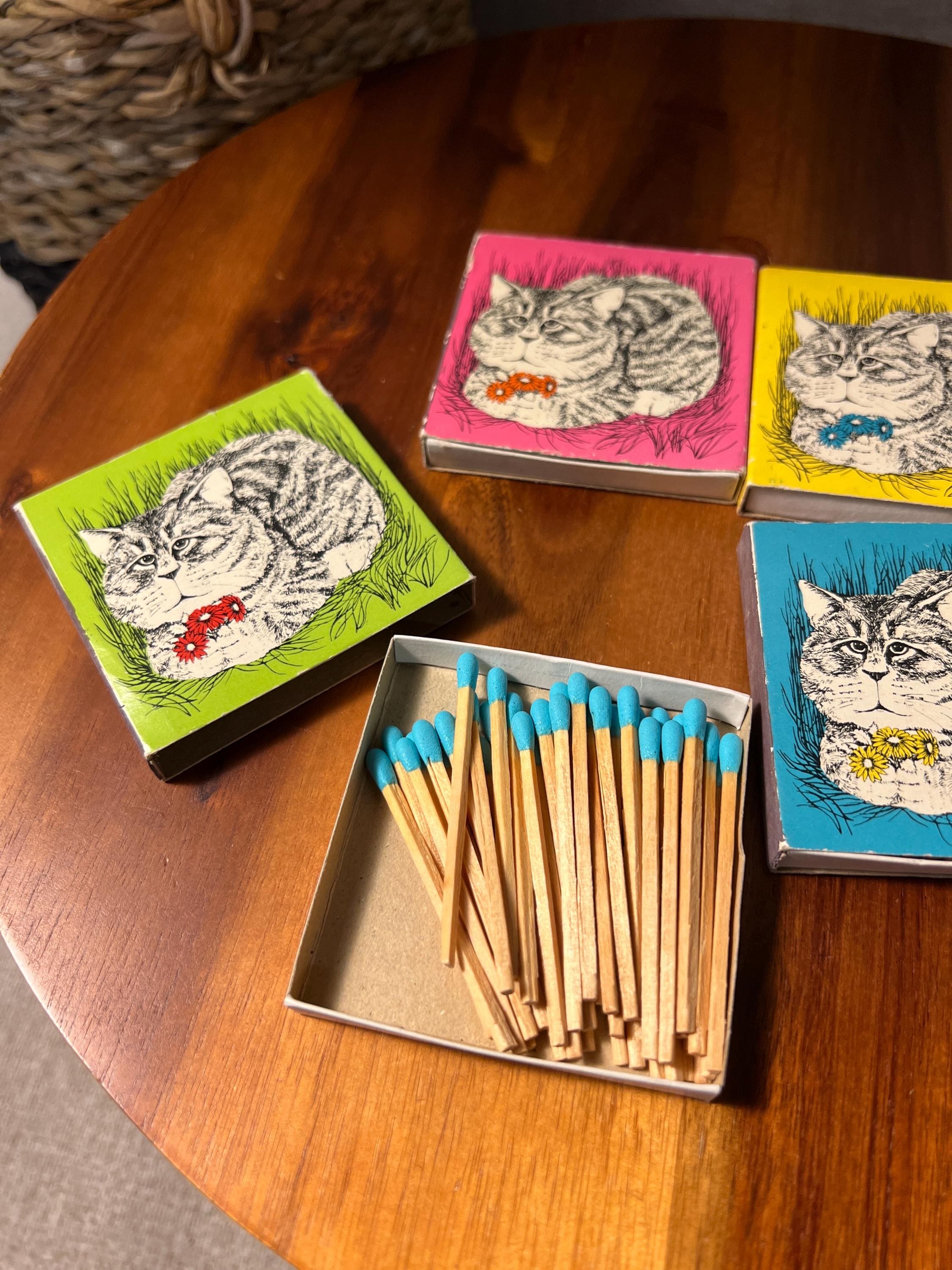 Vintage Set of 4 Match Boxes CATS Grumpy cat colorful
