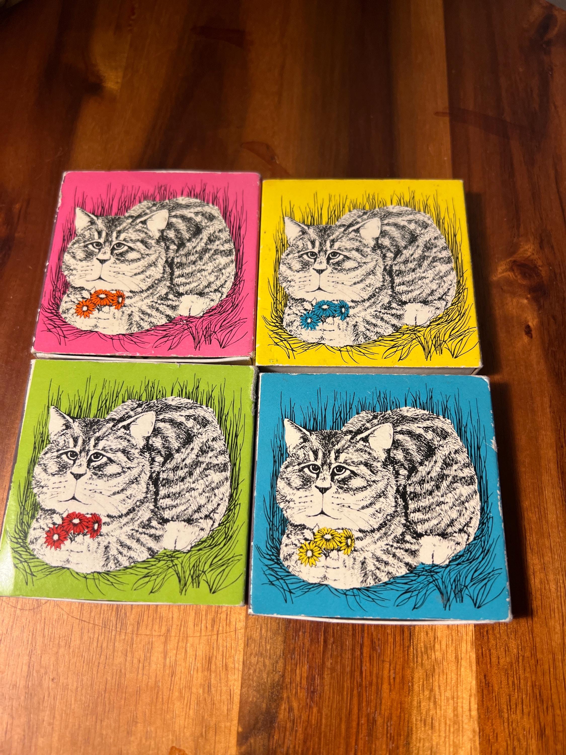 Vintage Set of 4 Match Boxes CATS Grumpy cat colorful