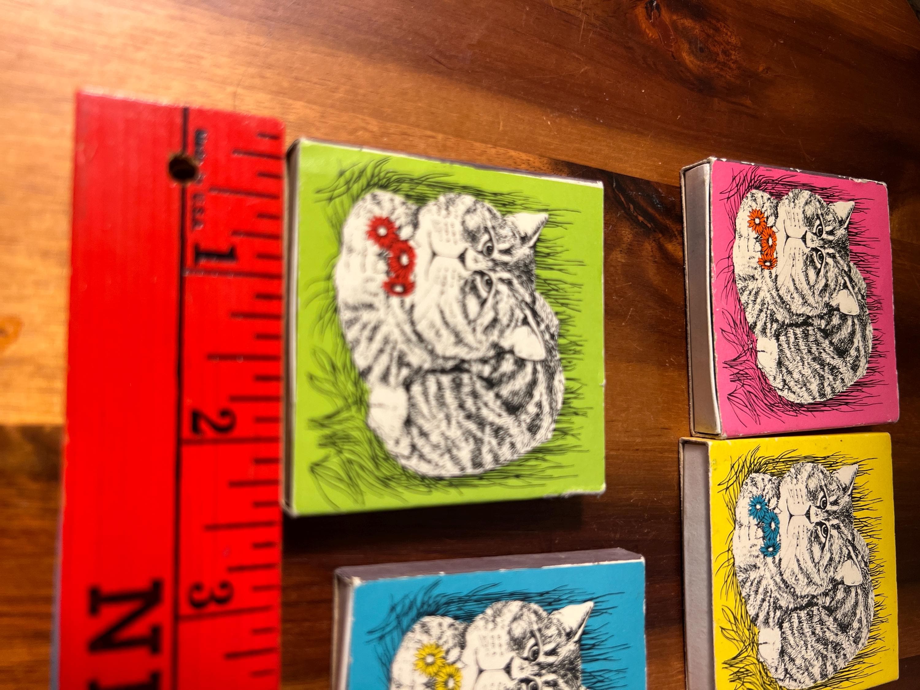 Vintage Set of 4 Match Boxes CATS Grumpy cat colorful