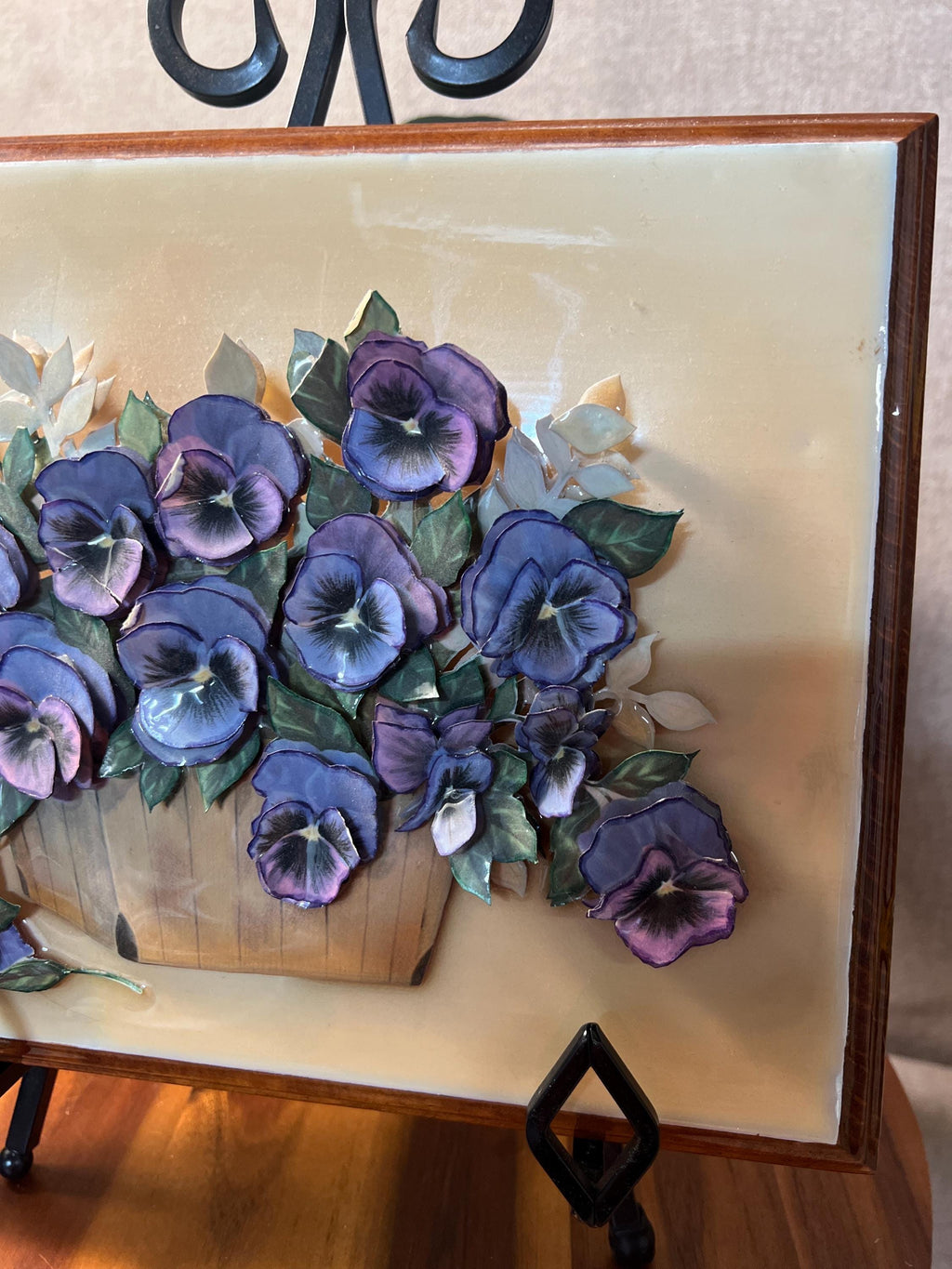 1980s Violet Paper Tole Framed  Artwork 3-D