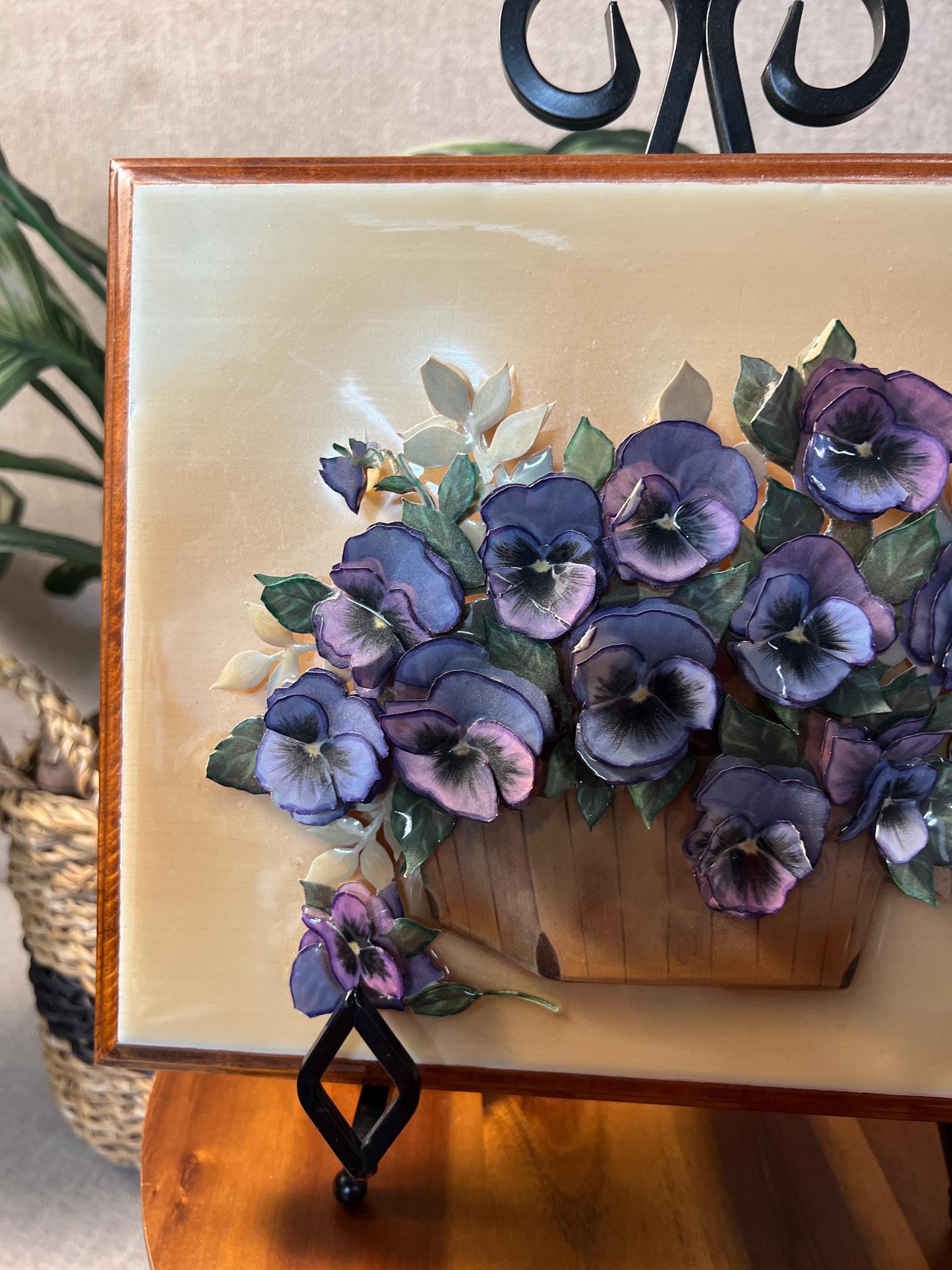 1980s Violet Paper Tole Framed  Artwork 3-D