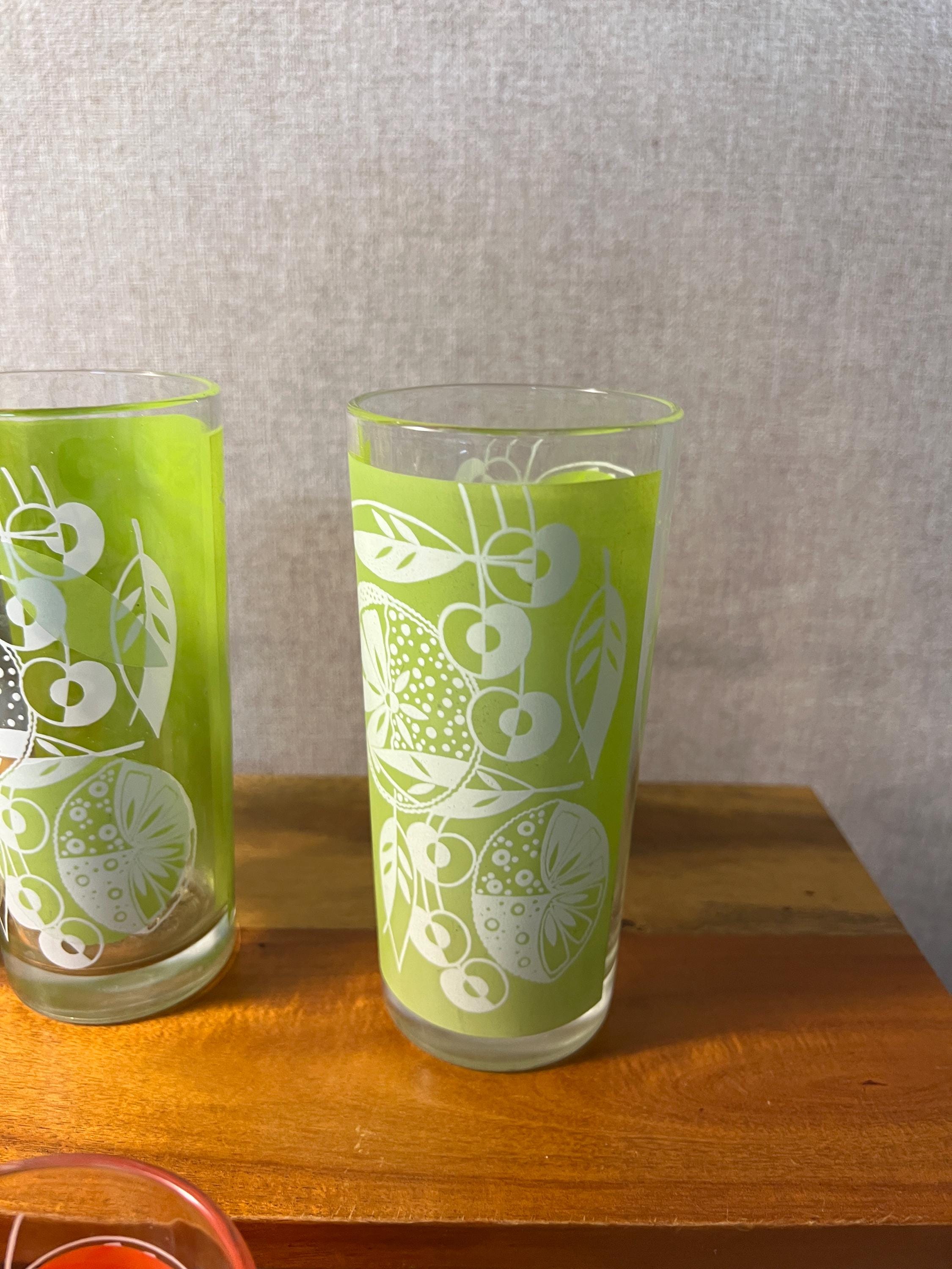 5 Vintage Bartlett Collins MCM Glass Tumblers Citrus Motif Bright Colors Lime Lemon Orange