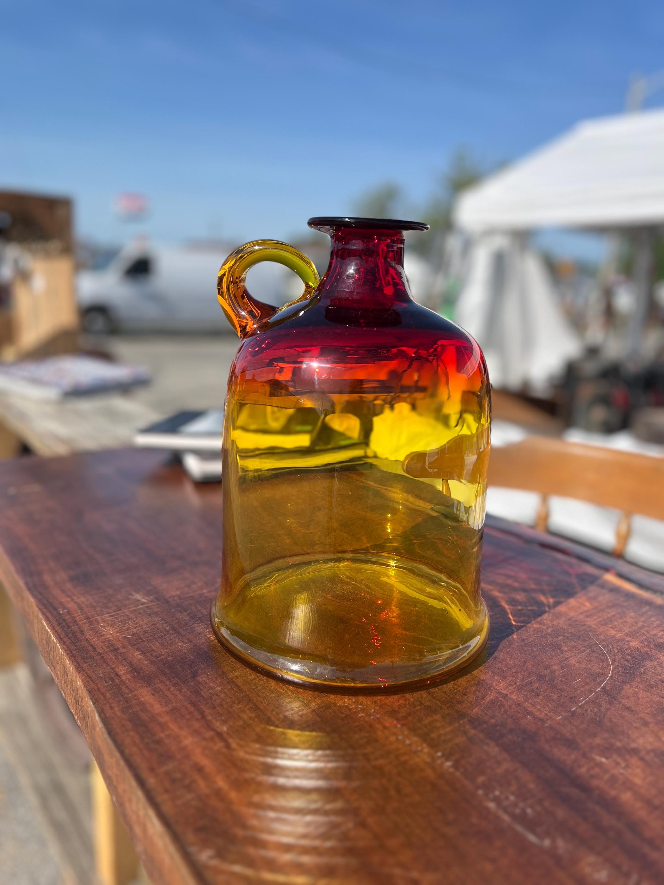 Vintage BLENKO Tangerine 7226 Amberina MOONSHINE JUG - Stunning Color - Clean