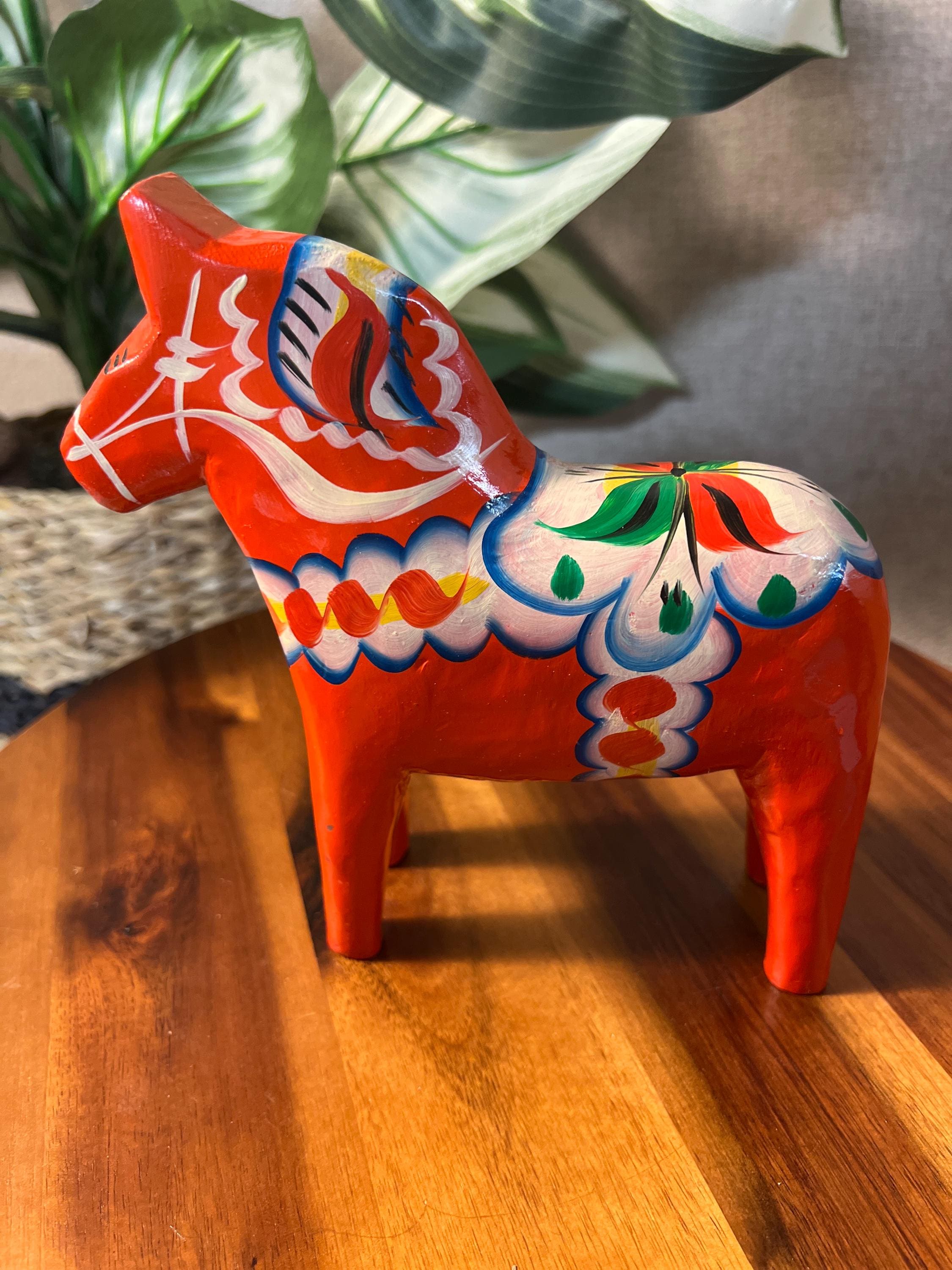 Vintage Olsson 6.5" Tall ORANGE Red DALA HORSE w/Original Label