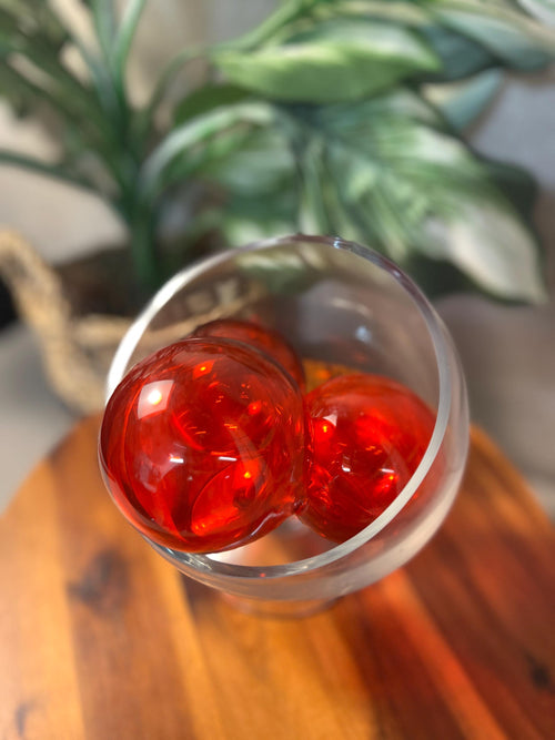 3 MCM Vintage Blown Glass Orbs Ruby Red