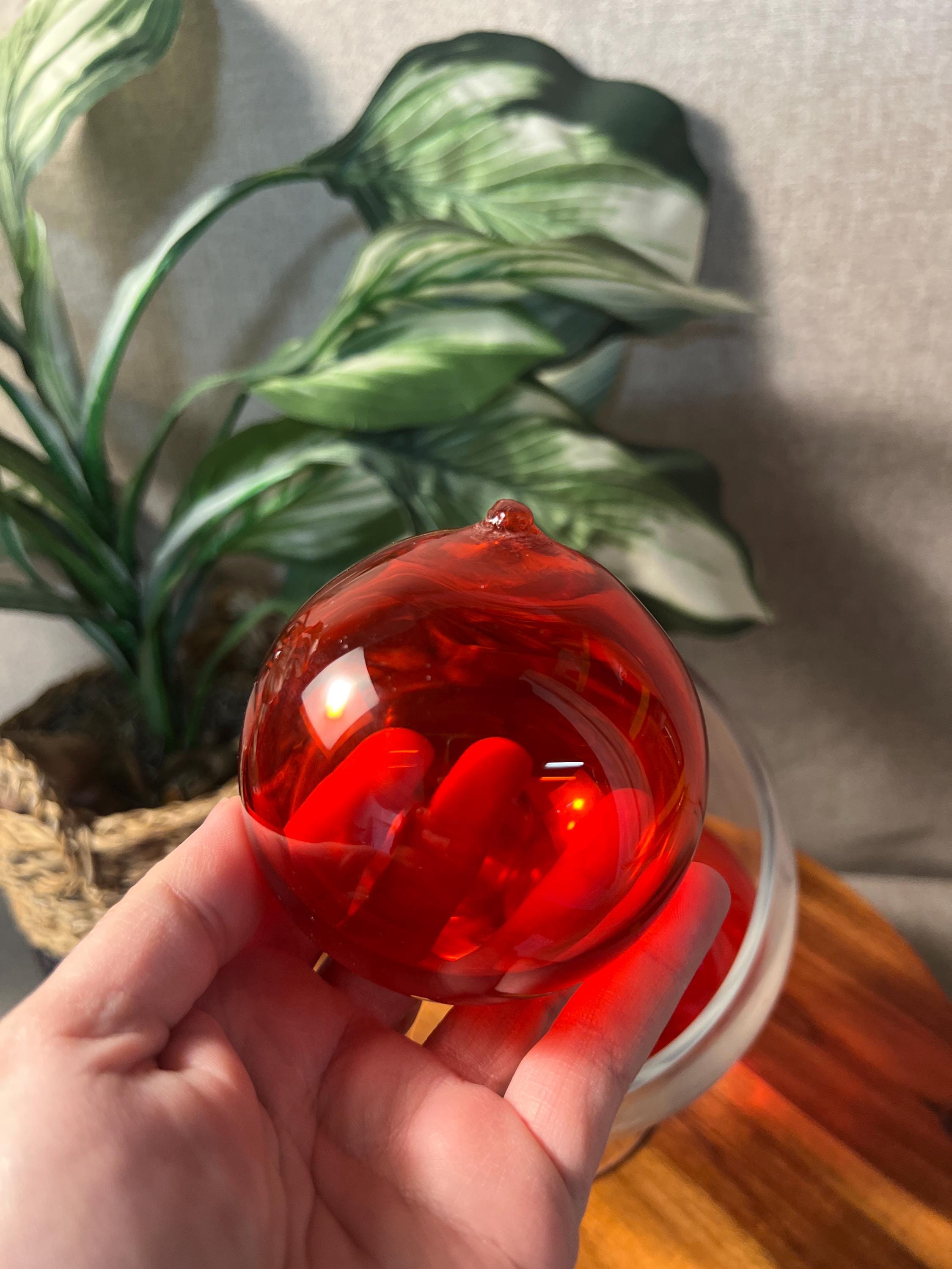 3 MCM Vintage Blown Glass Orbs Ruby Red
