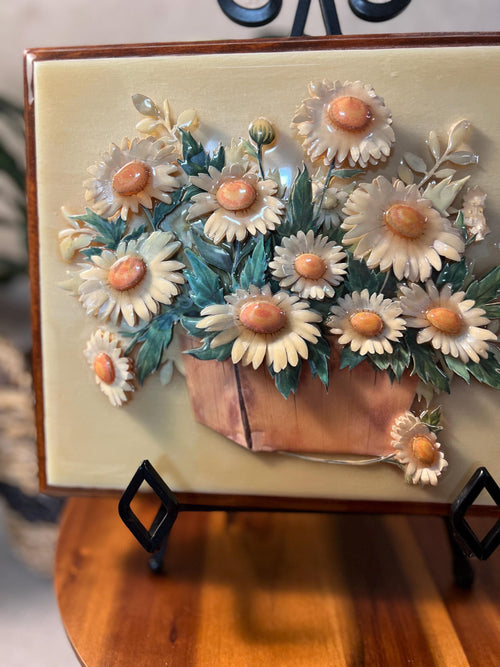 1980s Daisy Paper Tole Framed  Artwork 3-D