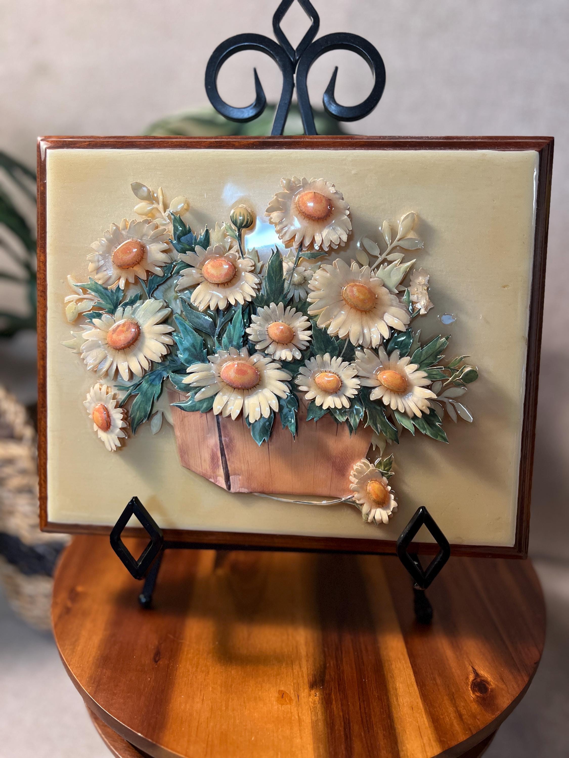 1980s Daisy Paper Tole Framed  Artwork 3-D