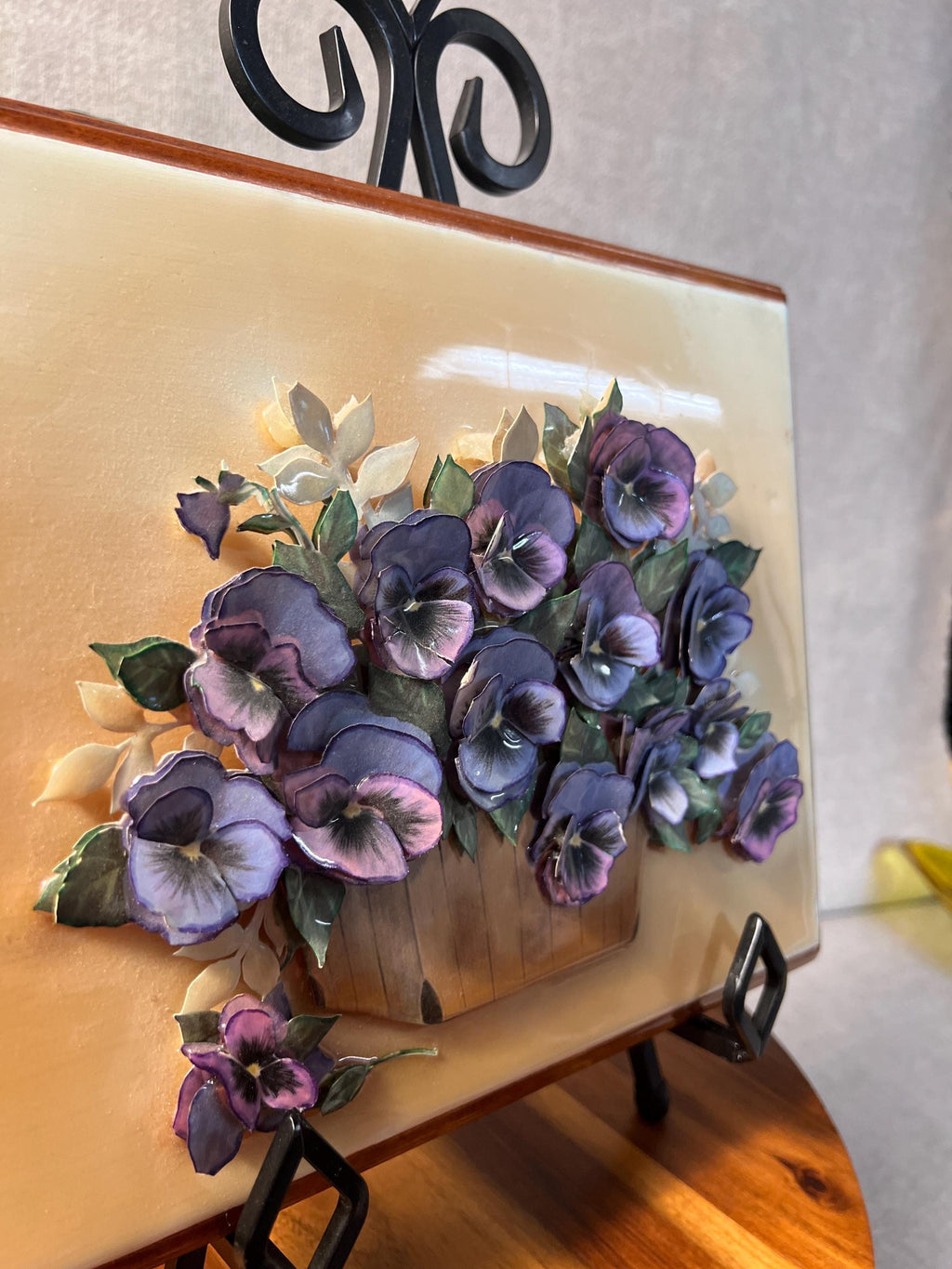1980s Violet Paper Tole Framed  Artwork 3-D