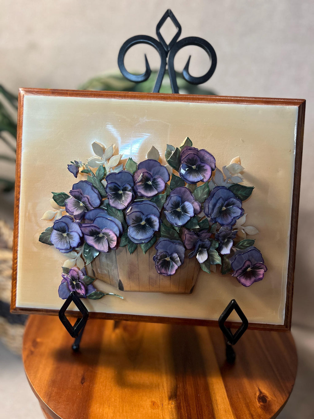 1980s Violet Paper Tole Framed  Artwork 3-D