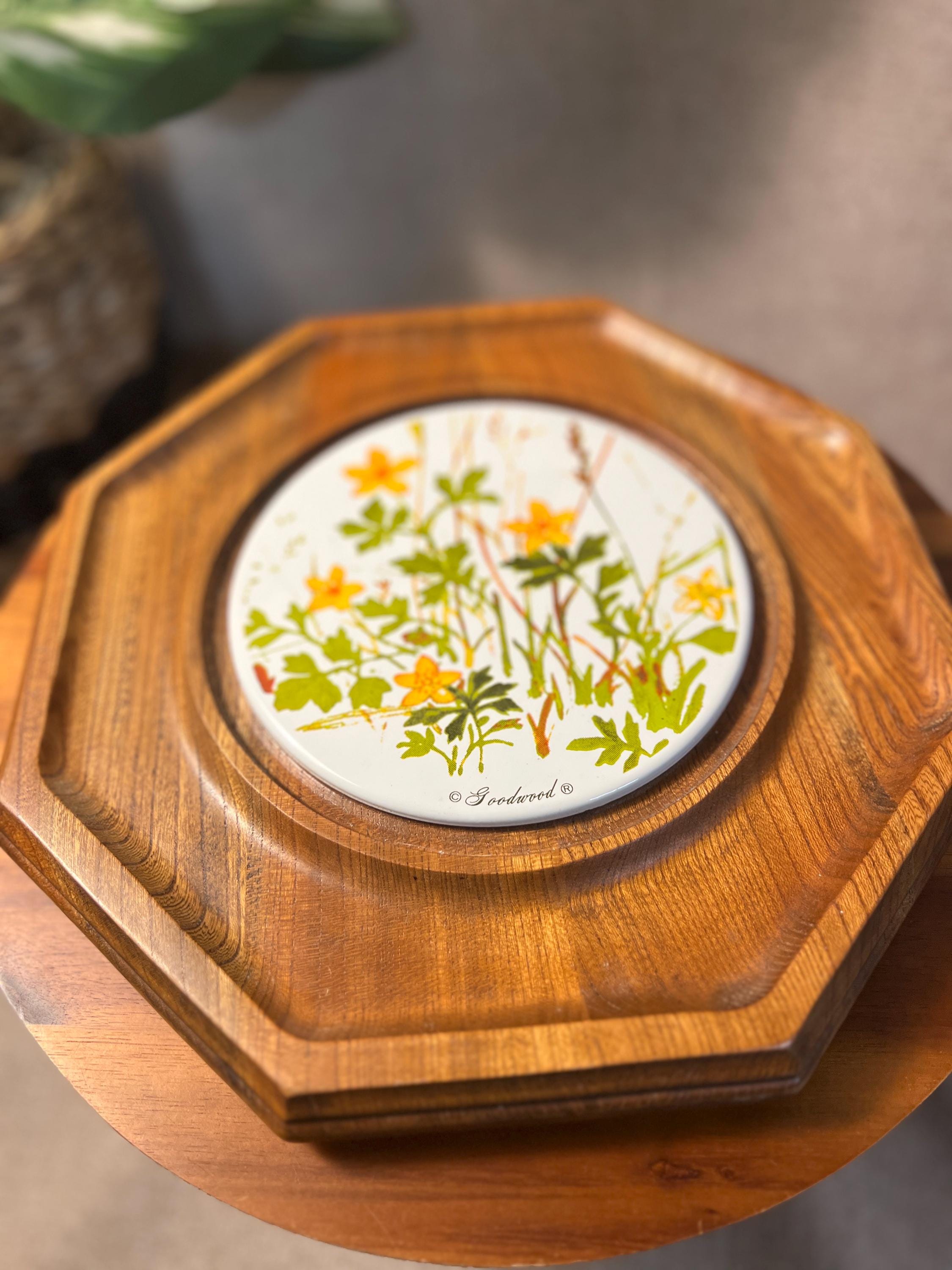 Vintage Cottage Core Goodwood Cheese Board With Glass Dome Lid 1970s Floral