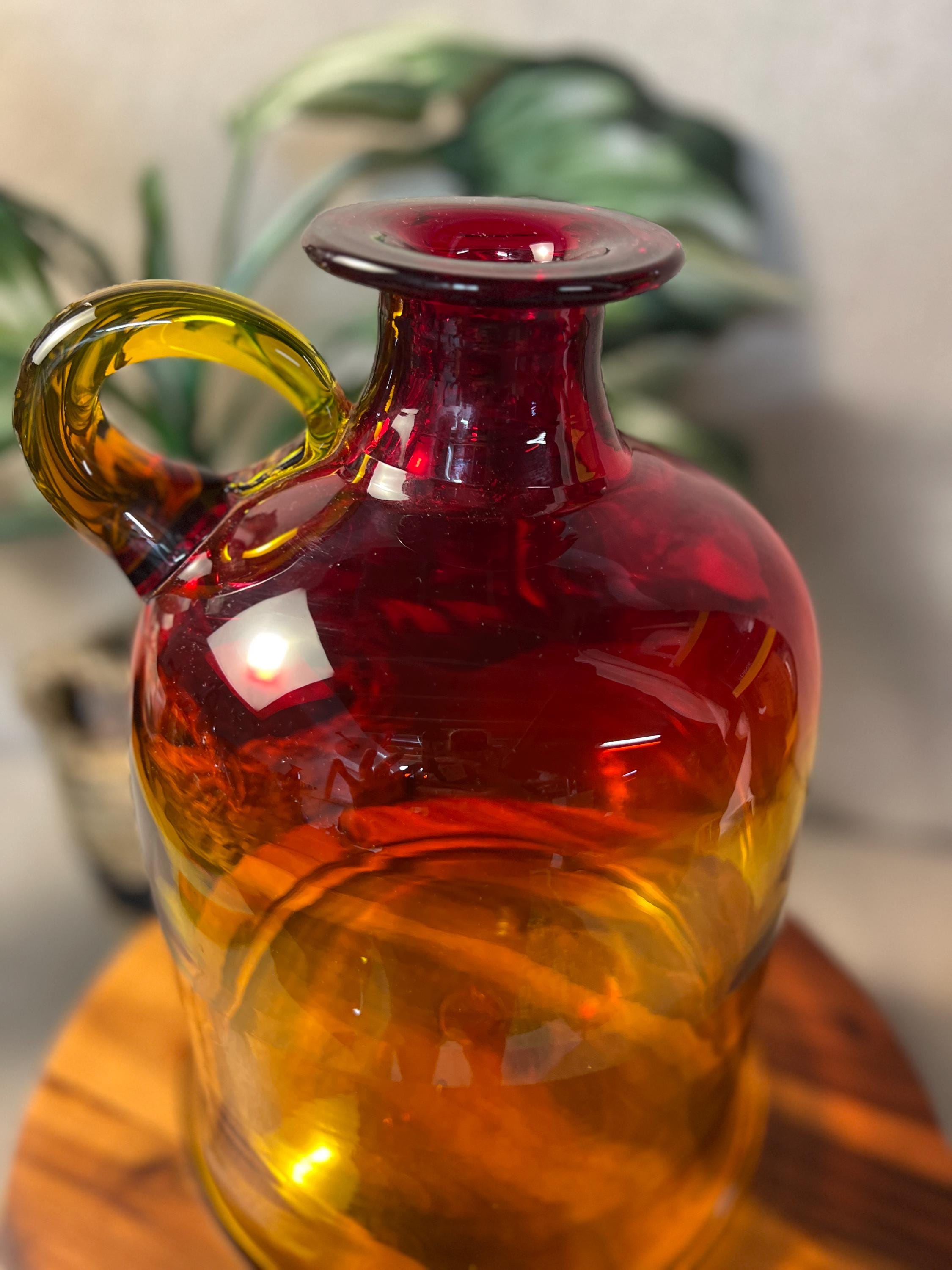 Vintage BLENKO Tangerine 7226 Amberina MOONSHINE JUG - Stunning Color - Clean
