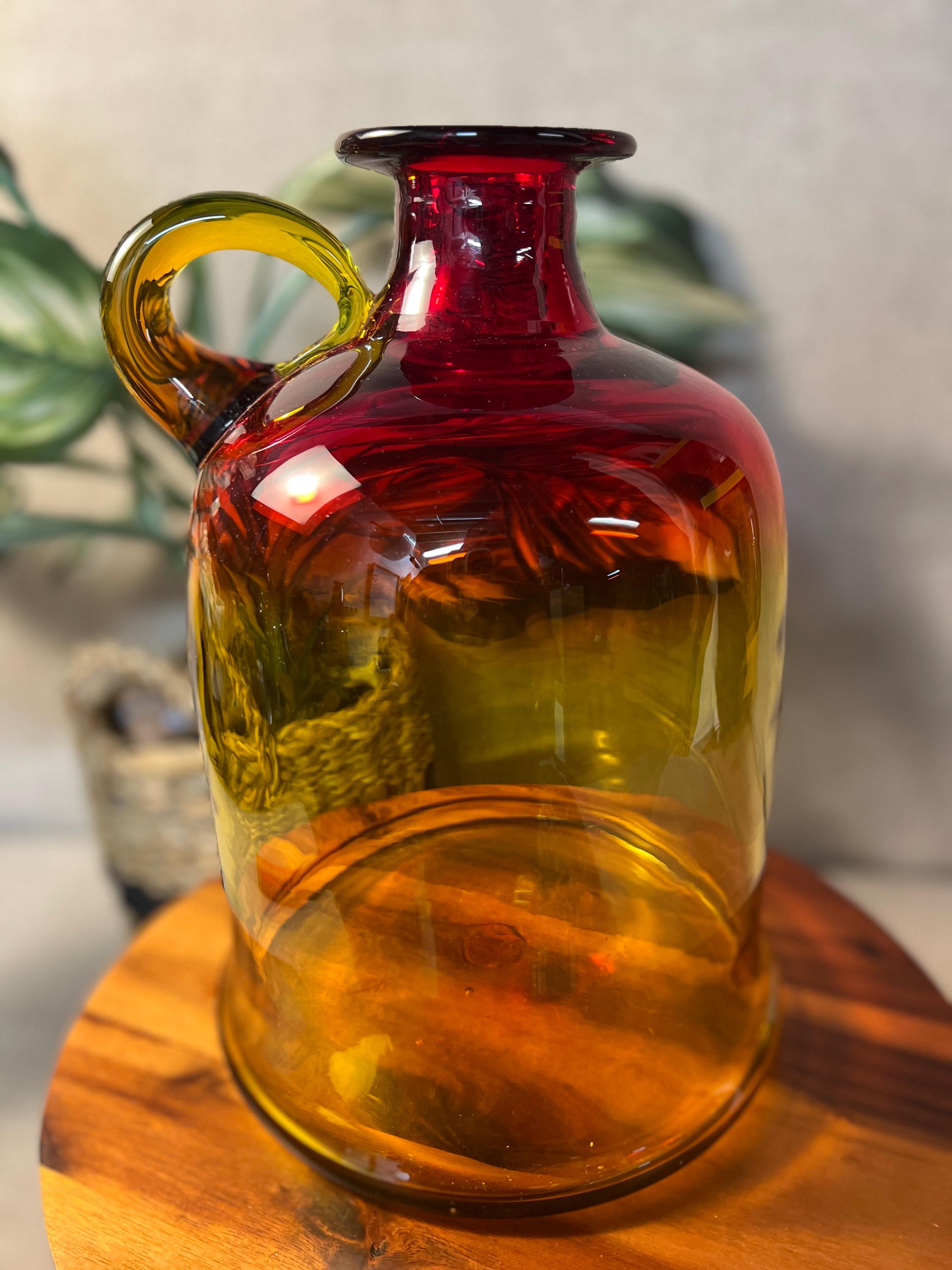 Vintage BLENKO Tangerine 7226 Amberina MOONSHINE JUG - Stunning Color - Clean