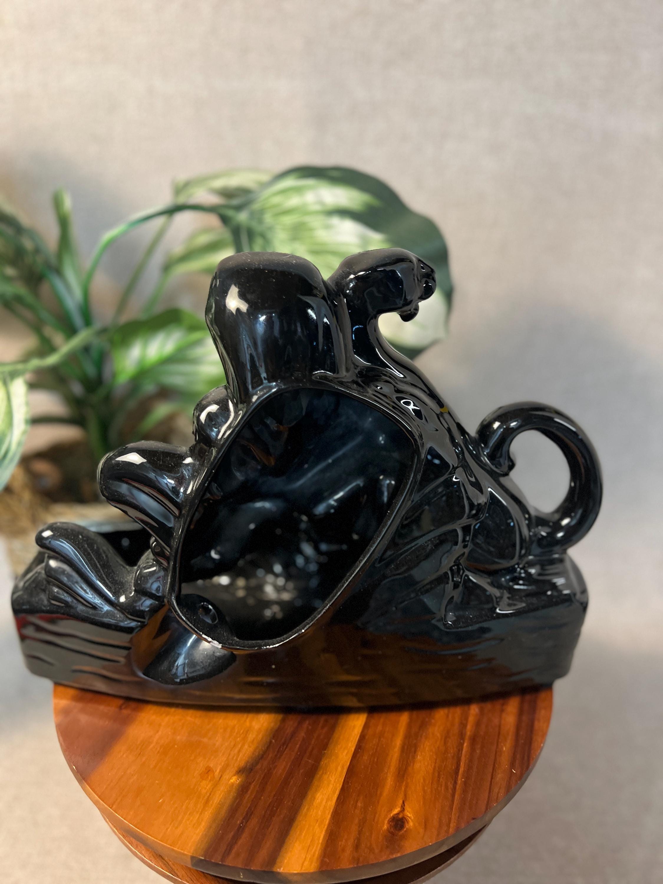 1950s Black Panther Prowling can be TV Light Lamp (Fitted and ready for light) MCM Planter
