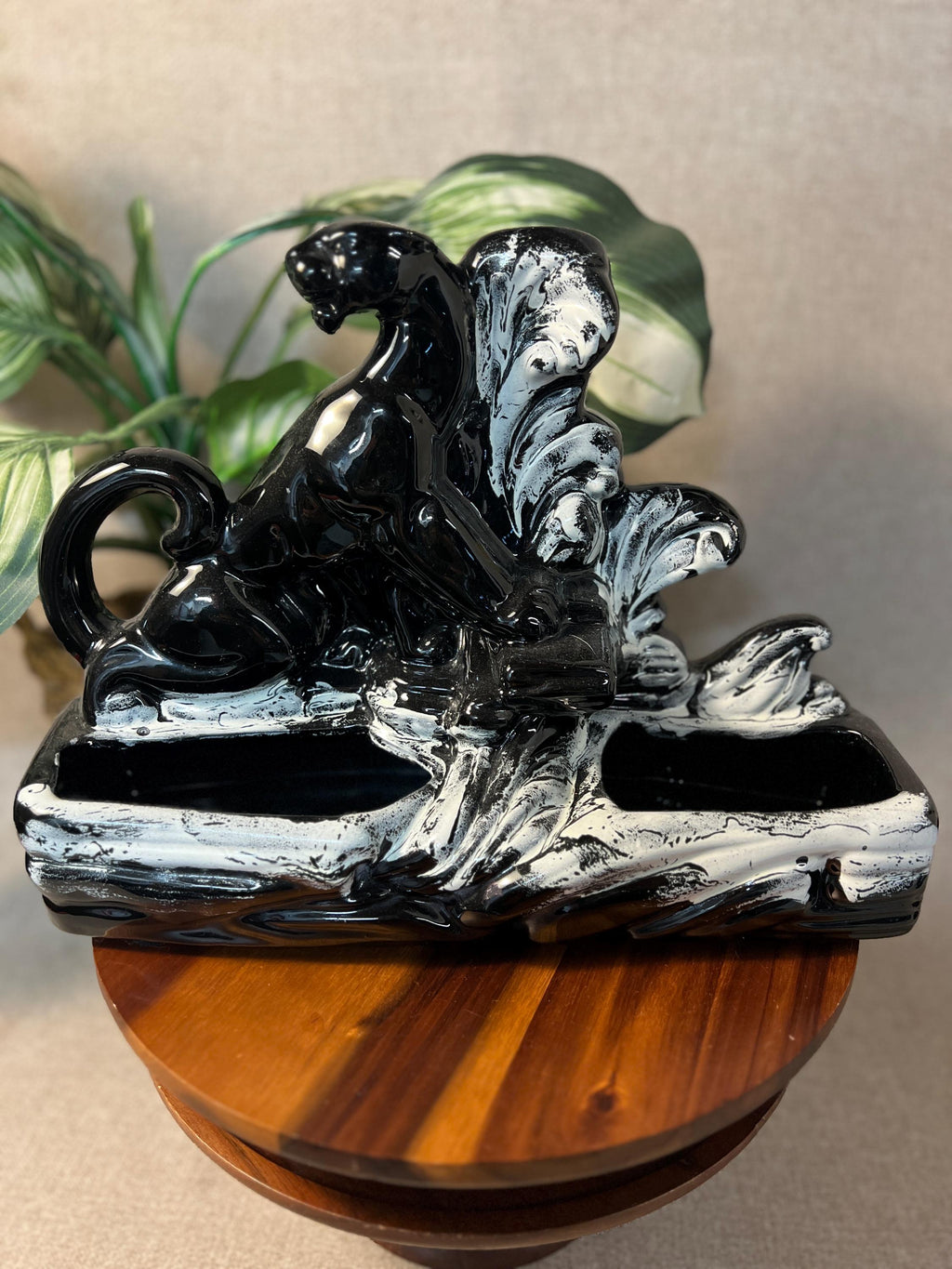 1950s Black Panther Prowling can be TV Light Lamp (Fitted and ready for light) MCM Planter