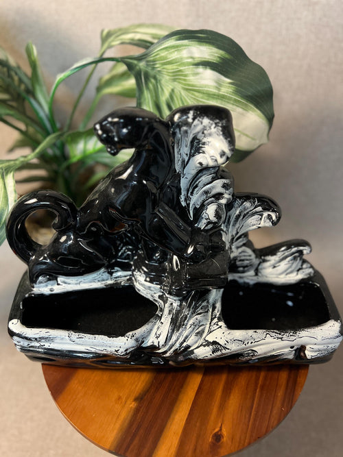 1950s Black Panther Prowling can be TV Light Lamp (Fitted and ready for light) MCM Planter