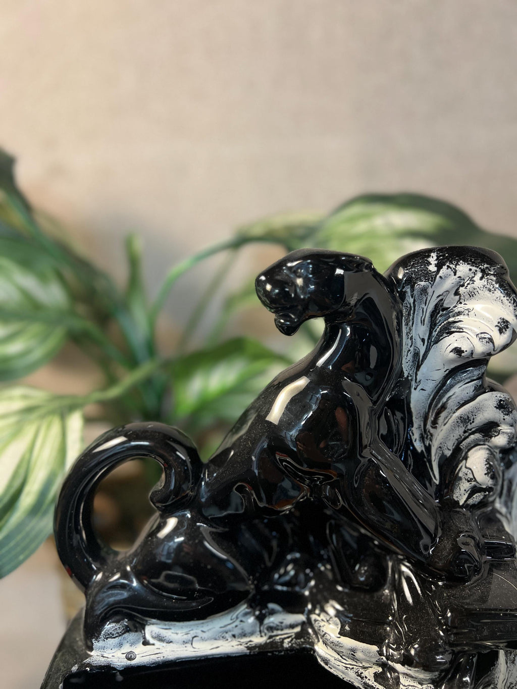 1950s Black Panther Prowling can be TV Light Lamp (Fitted and ready for light) MCM Planter