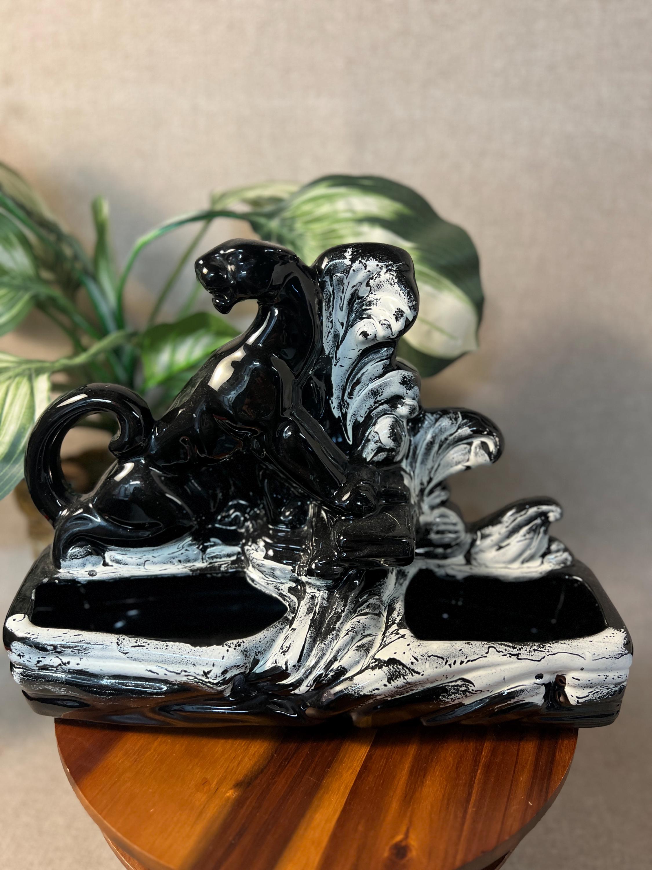 1950s Black Panther Prowling can be TV Light Lamp (Fitted and ready for light) MCM Planter