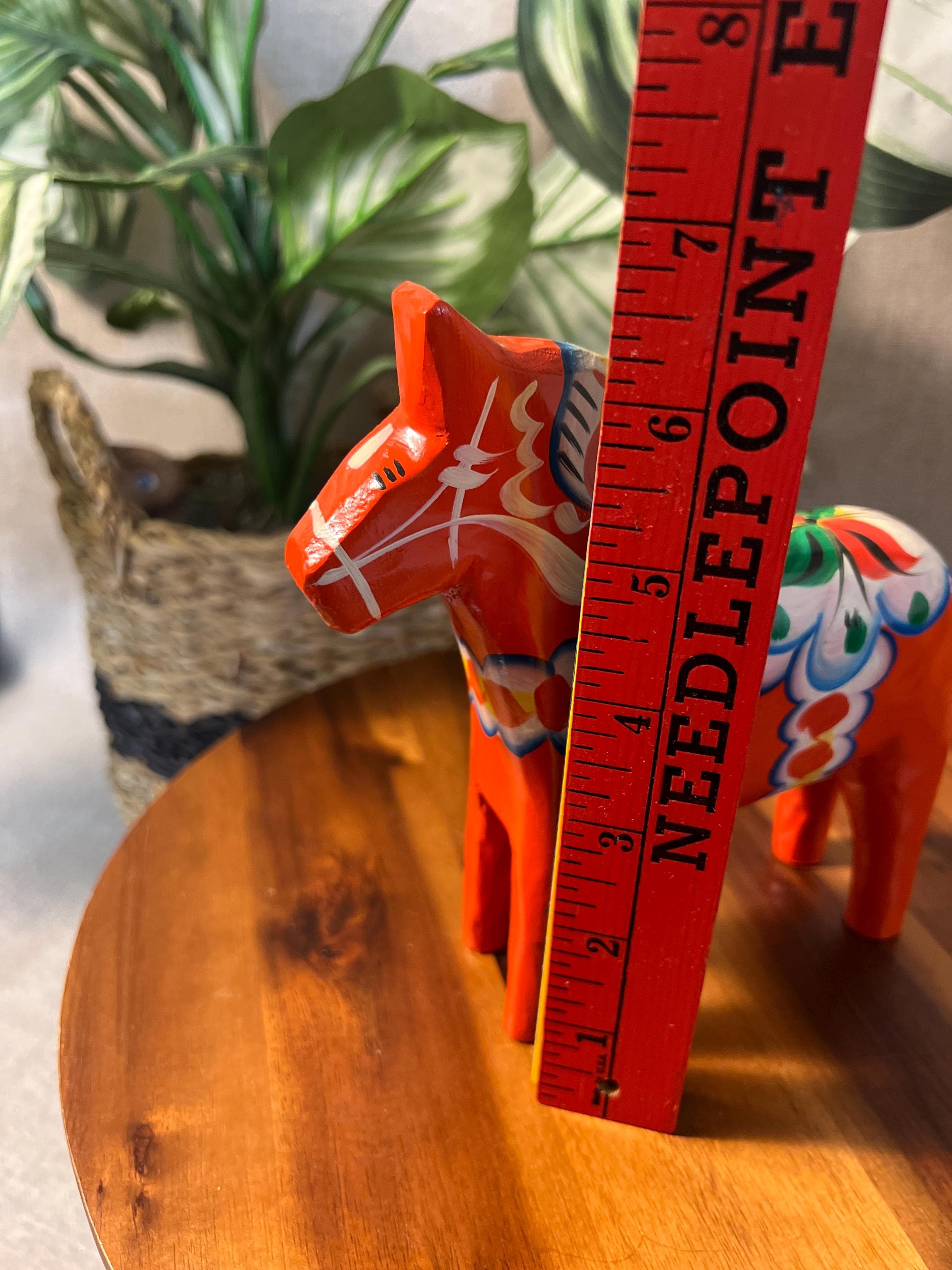 Vintage Olsson 6.5" Tall ORANGE Red DALA HORSE w/Original Label