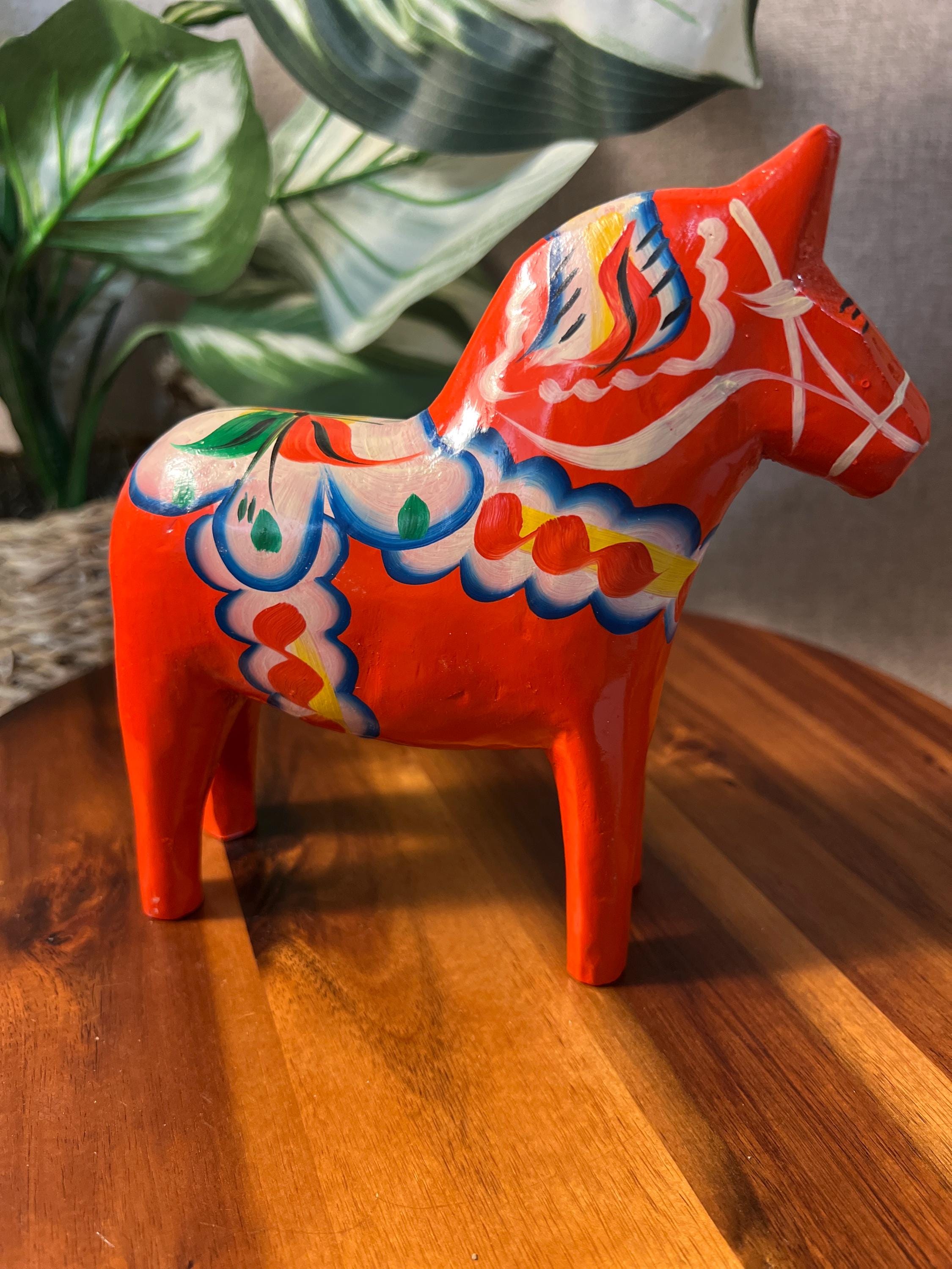 Vintage Olsson 6.5" Tall ORANGE Red DALA HORSE w/Original Label