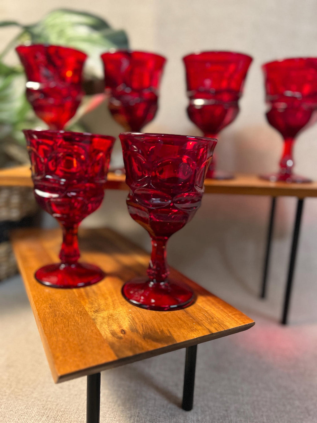 6 Fostoria Argus Ruby Red  Goblets