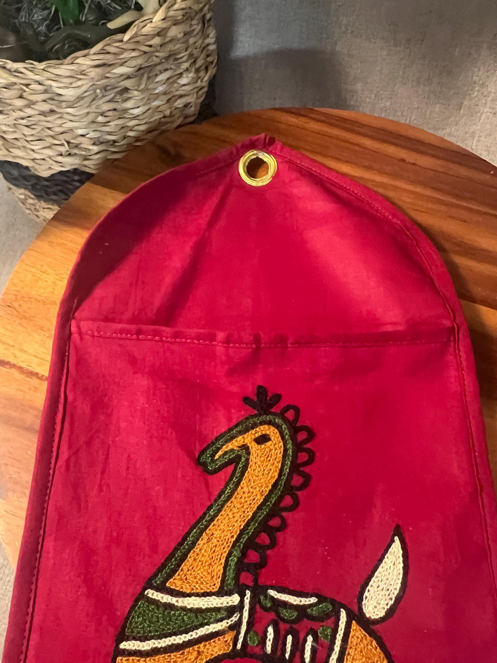 1960s Artisan Scandanavian Hanging Card Holder Organizer Books Toys Retro Boho