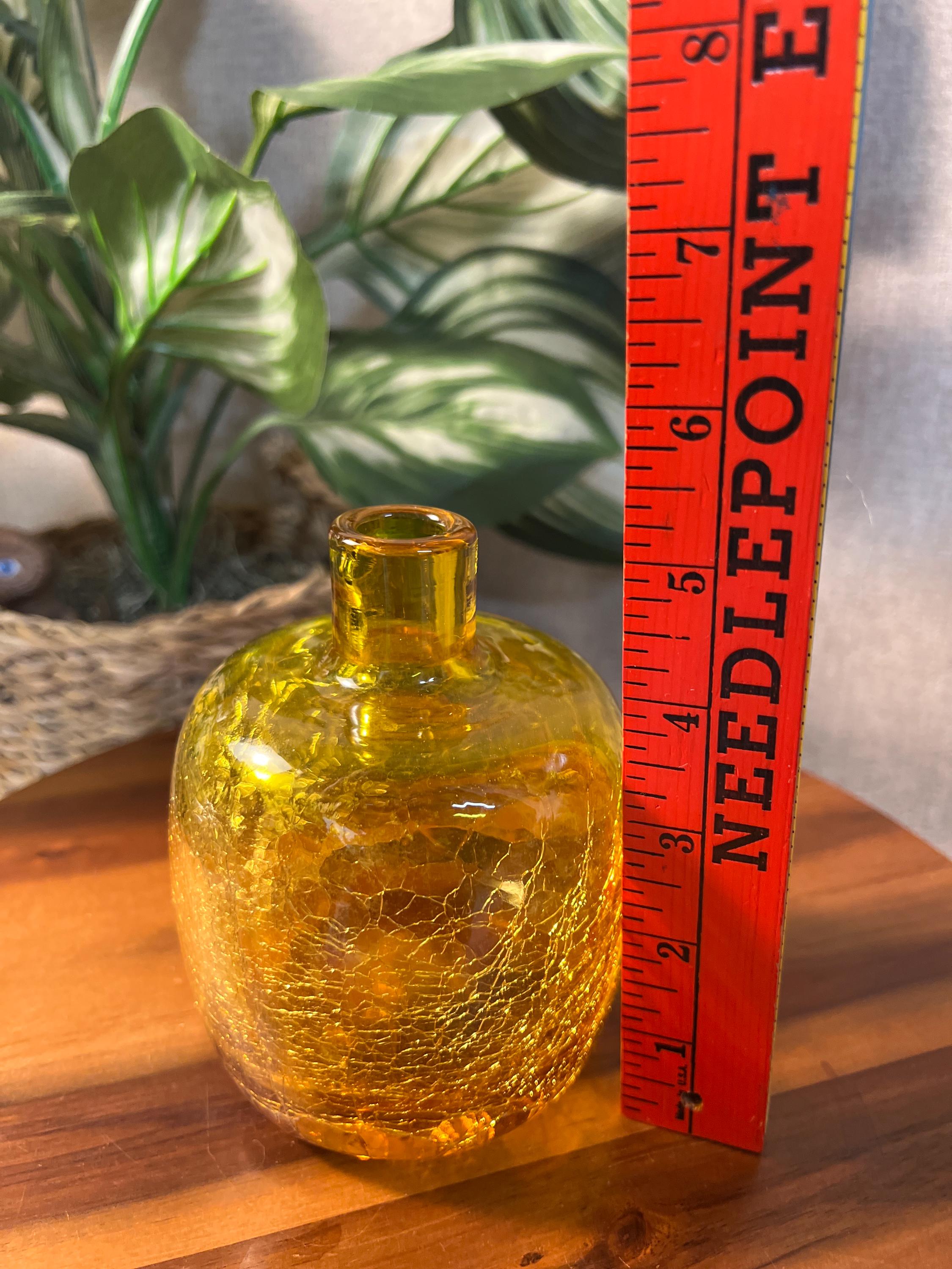 Blenko Yellow Crackle Glass Vase 6424 Joel Myers Vtg MCM
