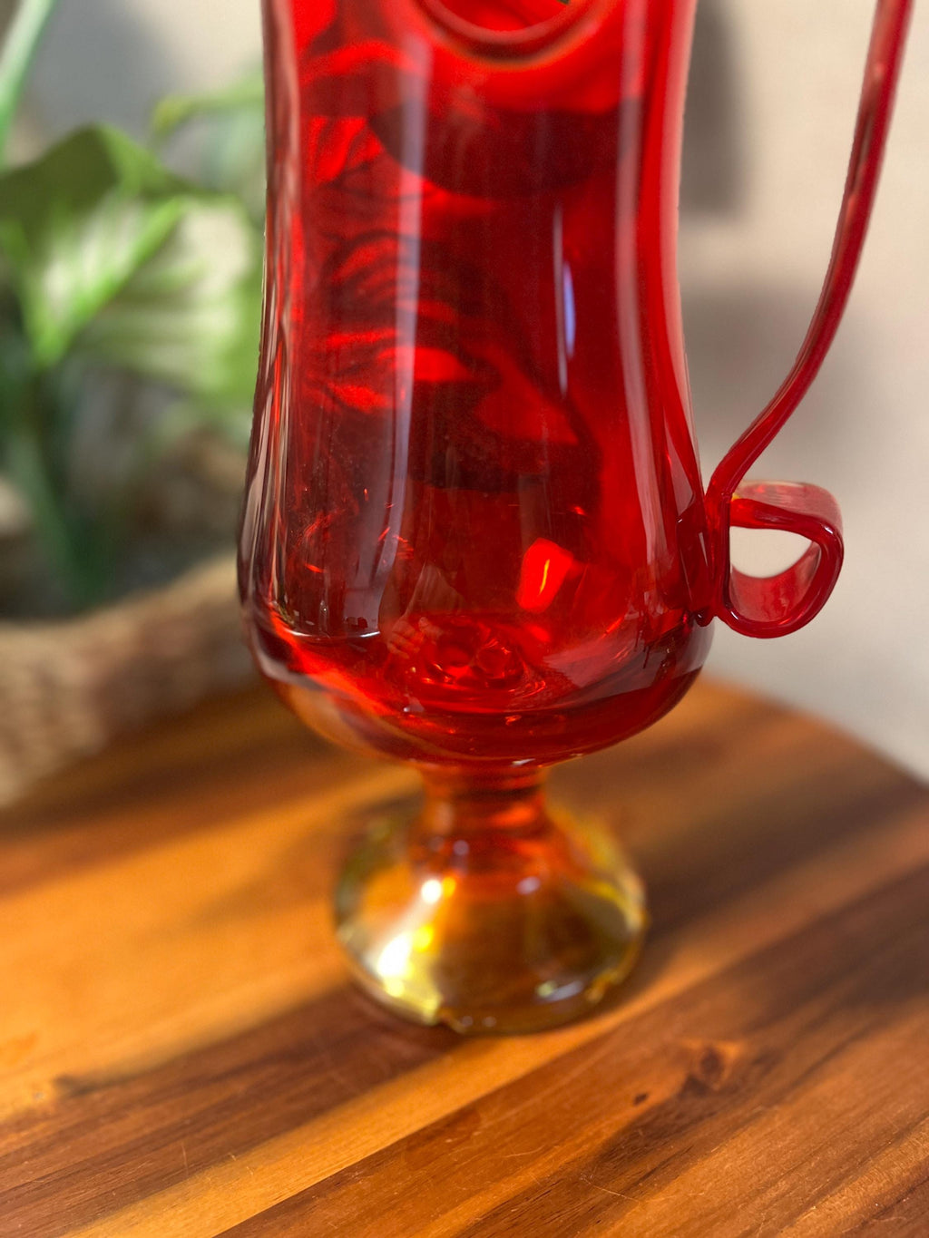 Amberina LE Smith Pedestal Swung Footed Glass Pitcher Vase MCM