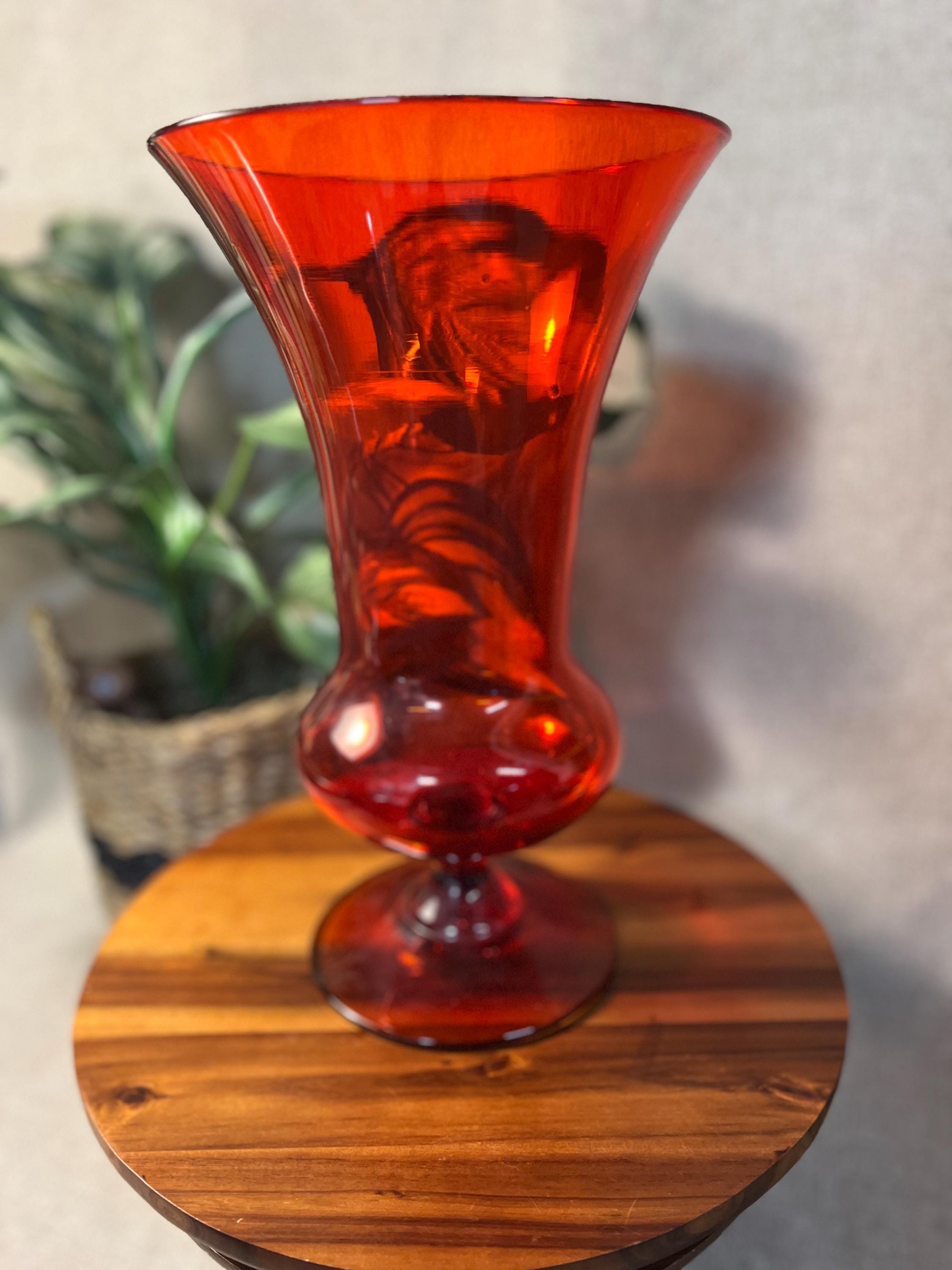 Vintage Mid Century Italian Red Art Glass Handled Sculptural Vase