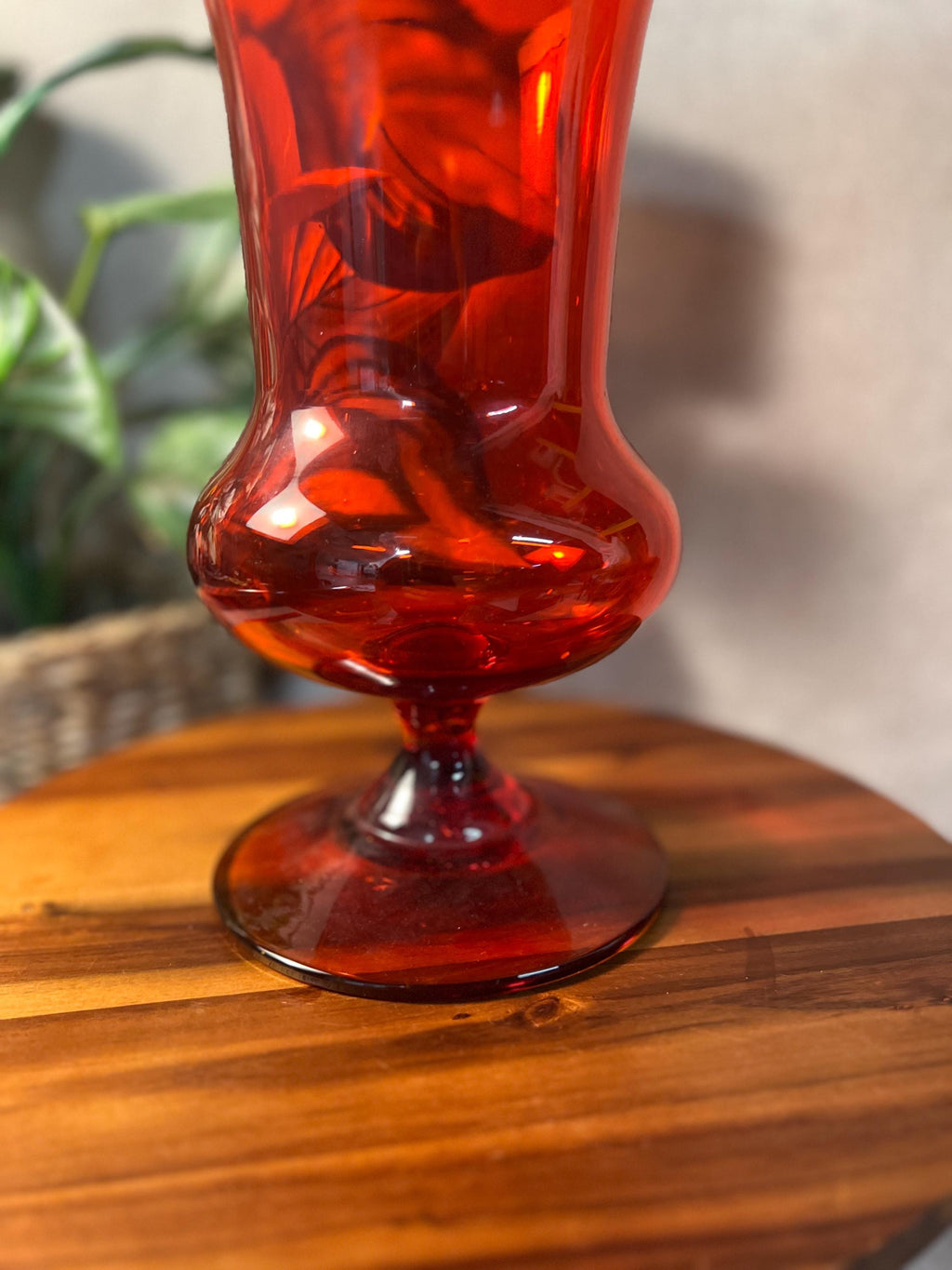 Vintage Mid Century Italian Red Art Glass Handled Sculptural Vase