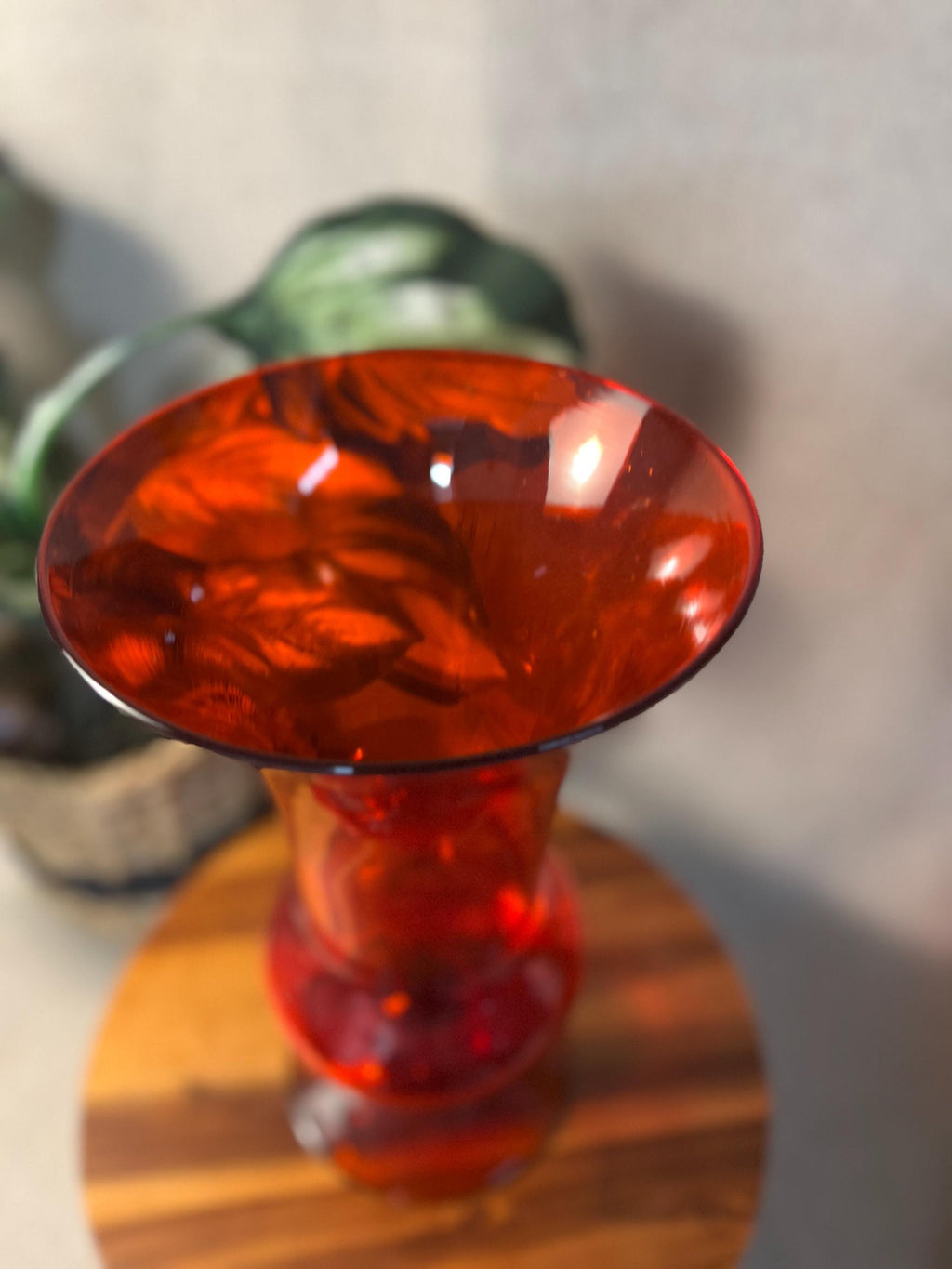 Vintage Mid Century Italian Red Art Glass Handled Sculptural Vase