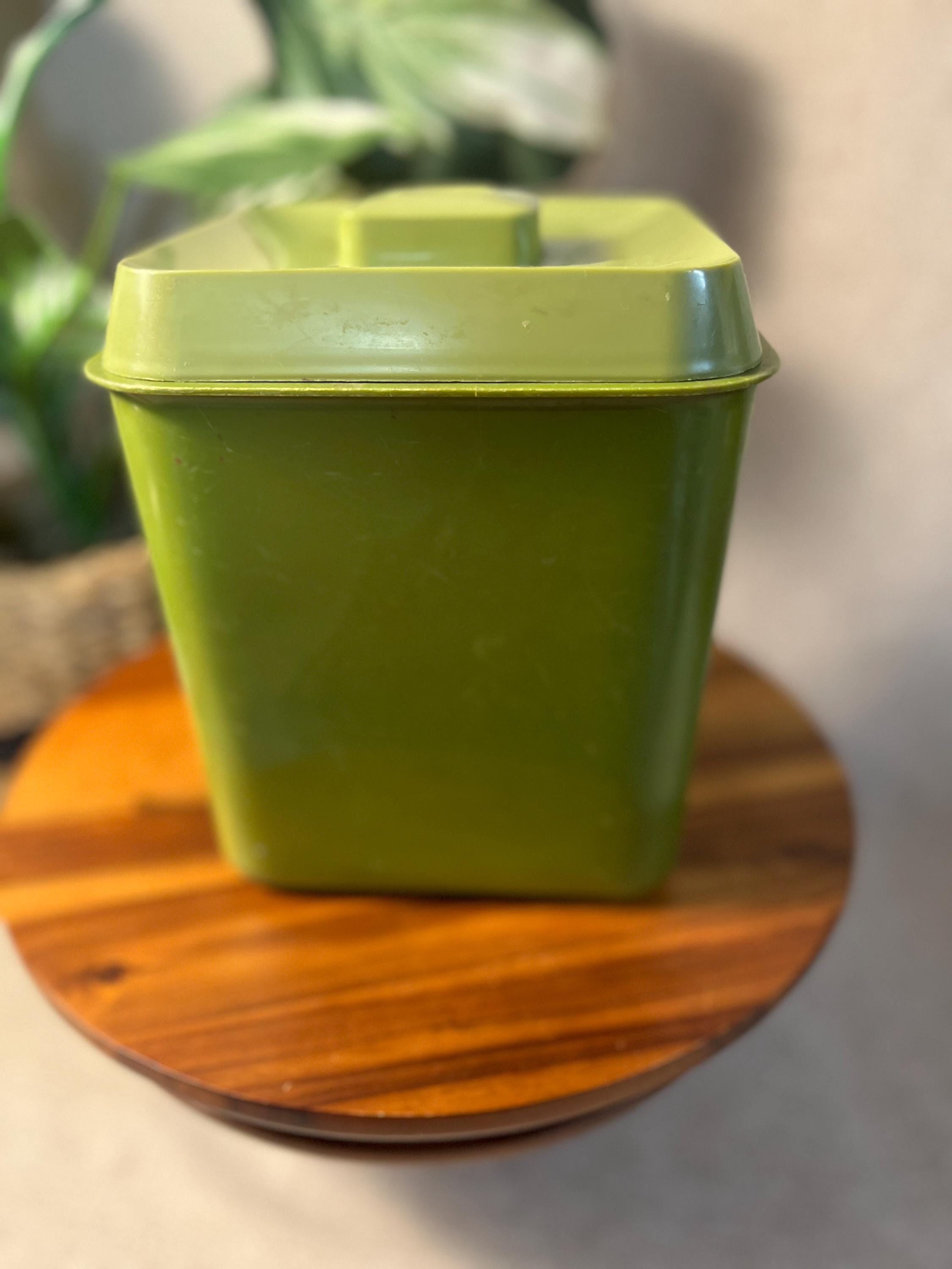 70s Vintage Avocado Green White Flowers Floral Plastic Nesting Canister